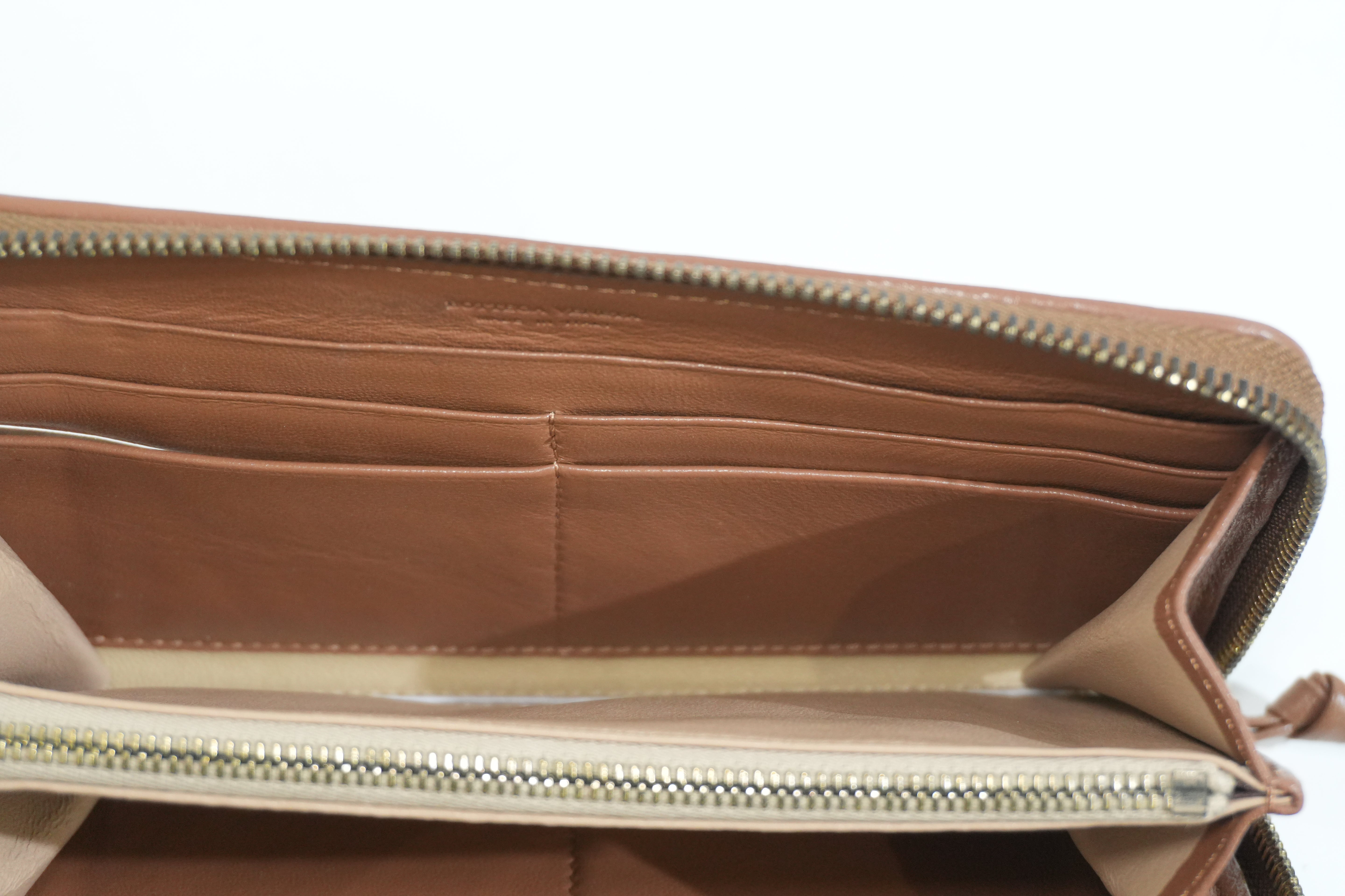Pre-owned Bottega Intercciato Zippy Long Wallet Brown