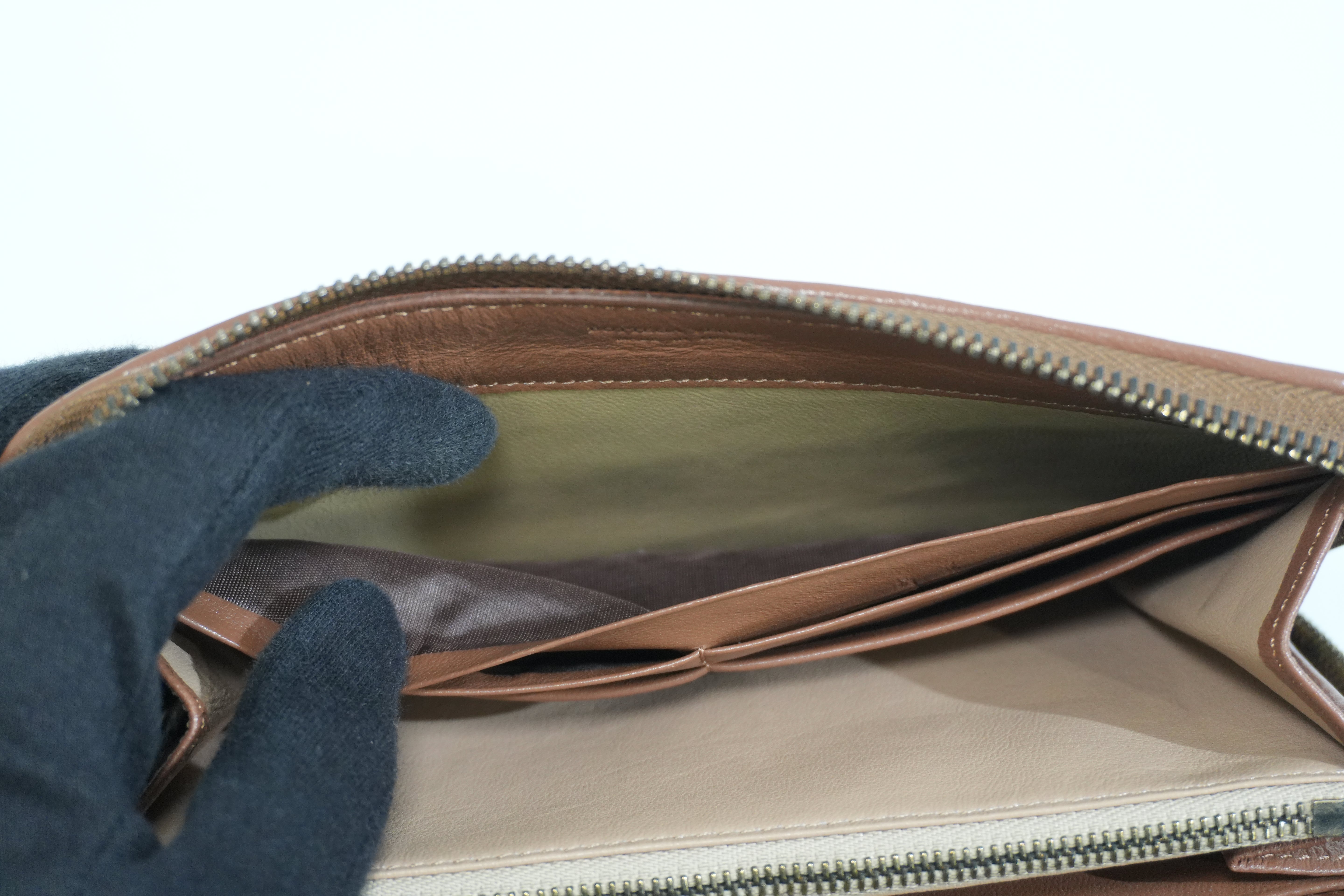 Pre-owned Bottega Intercciato Zippy Long Wallet Brown