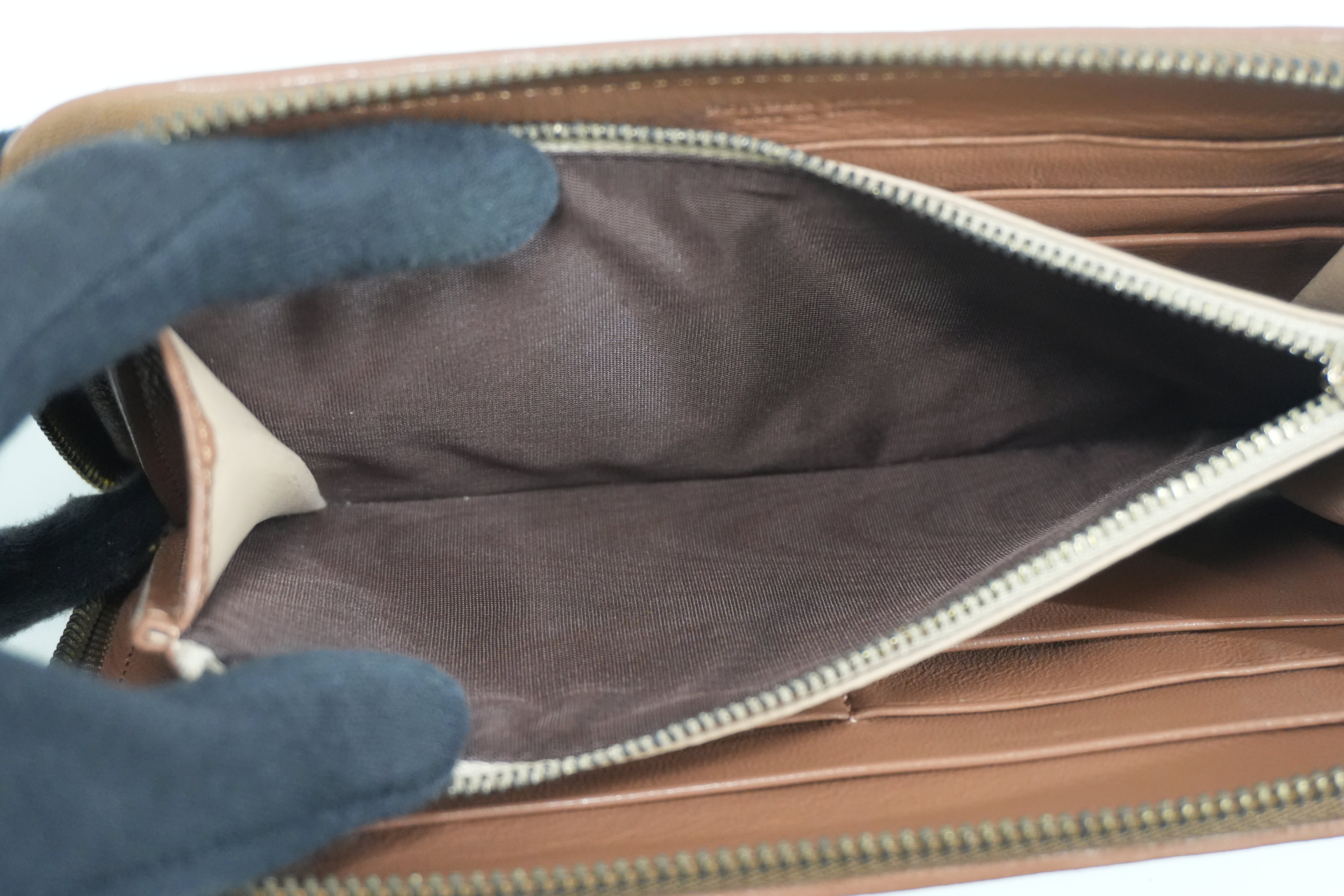 Pre-owned Bottega Intercciato Zippy Long Wallet Brown