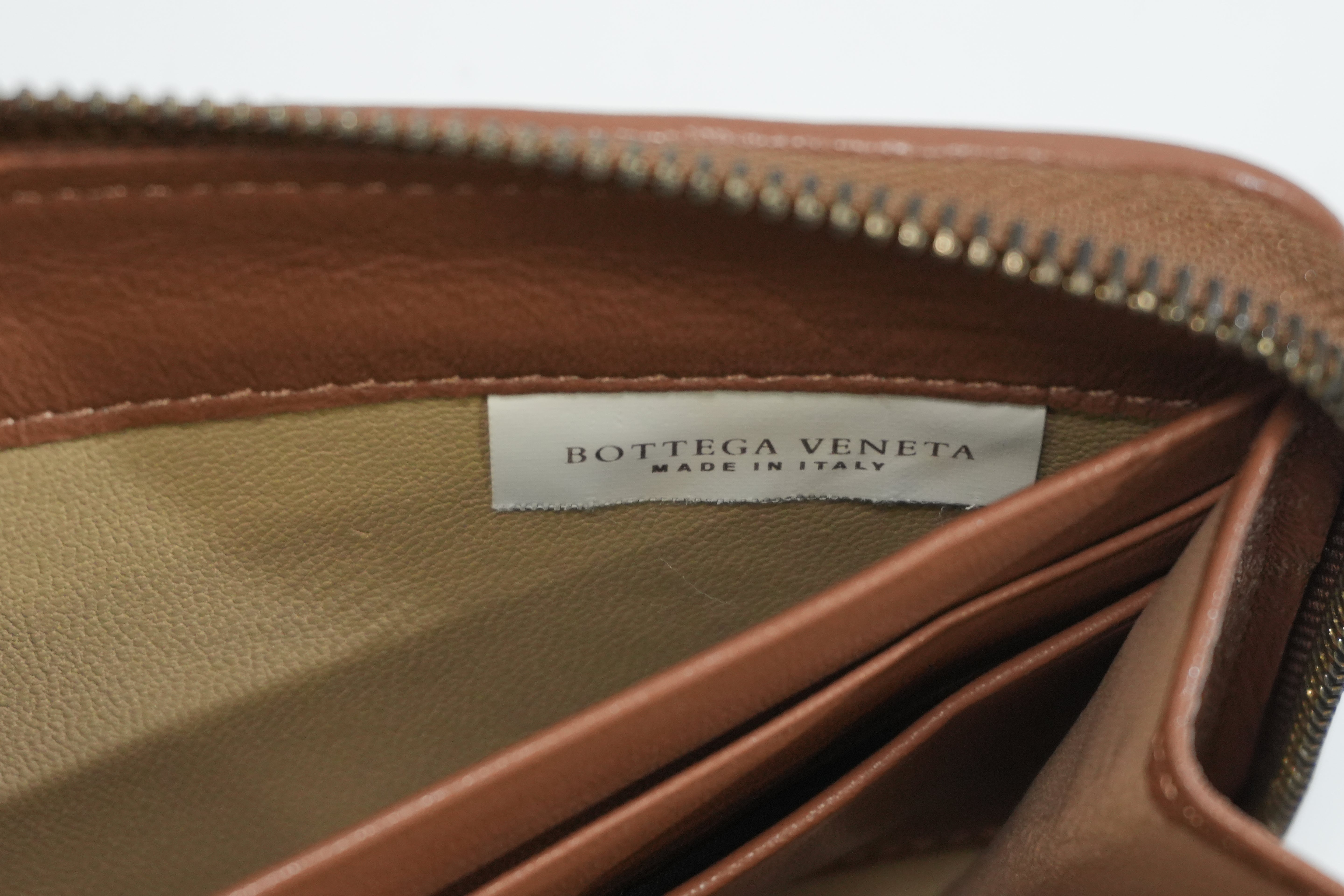Pre-owned Bottega Intercciato Zippy Long Wallet Brown