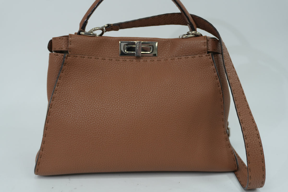 Pre-Owned Fendi Two Way Peek A Boo Shoulder Bag Brown