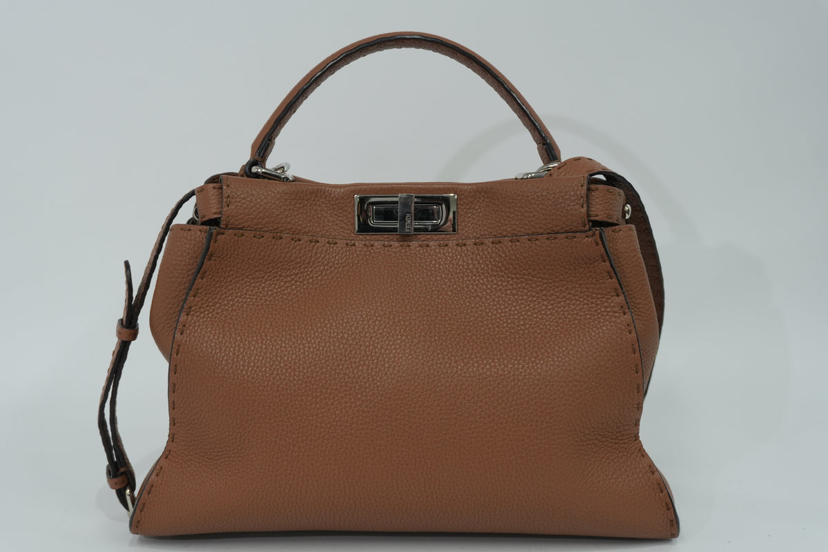 Pre-Owned Fendi Two Way Peek A Boo Shoulder Bag Brown