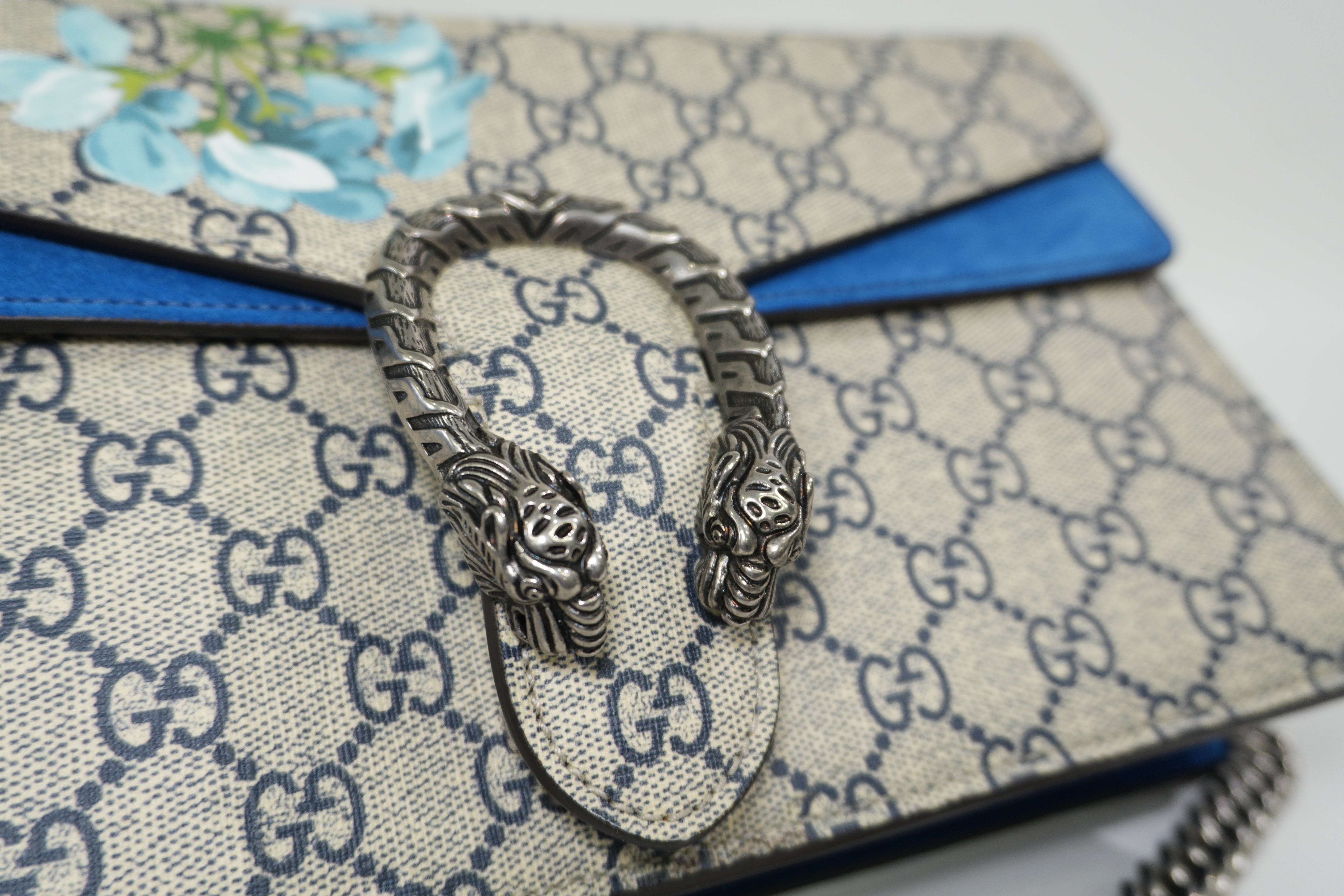Pre-owned Gucci Dionysus Blooms Chain Shoulder Bag Blue