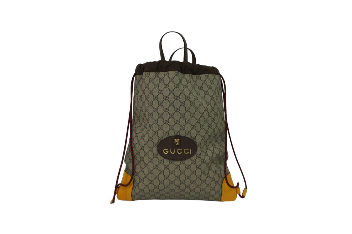 Pre-Owned Gucci GG Supreme Neo Vintage Drawstring Backpack Brown