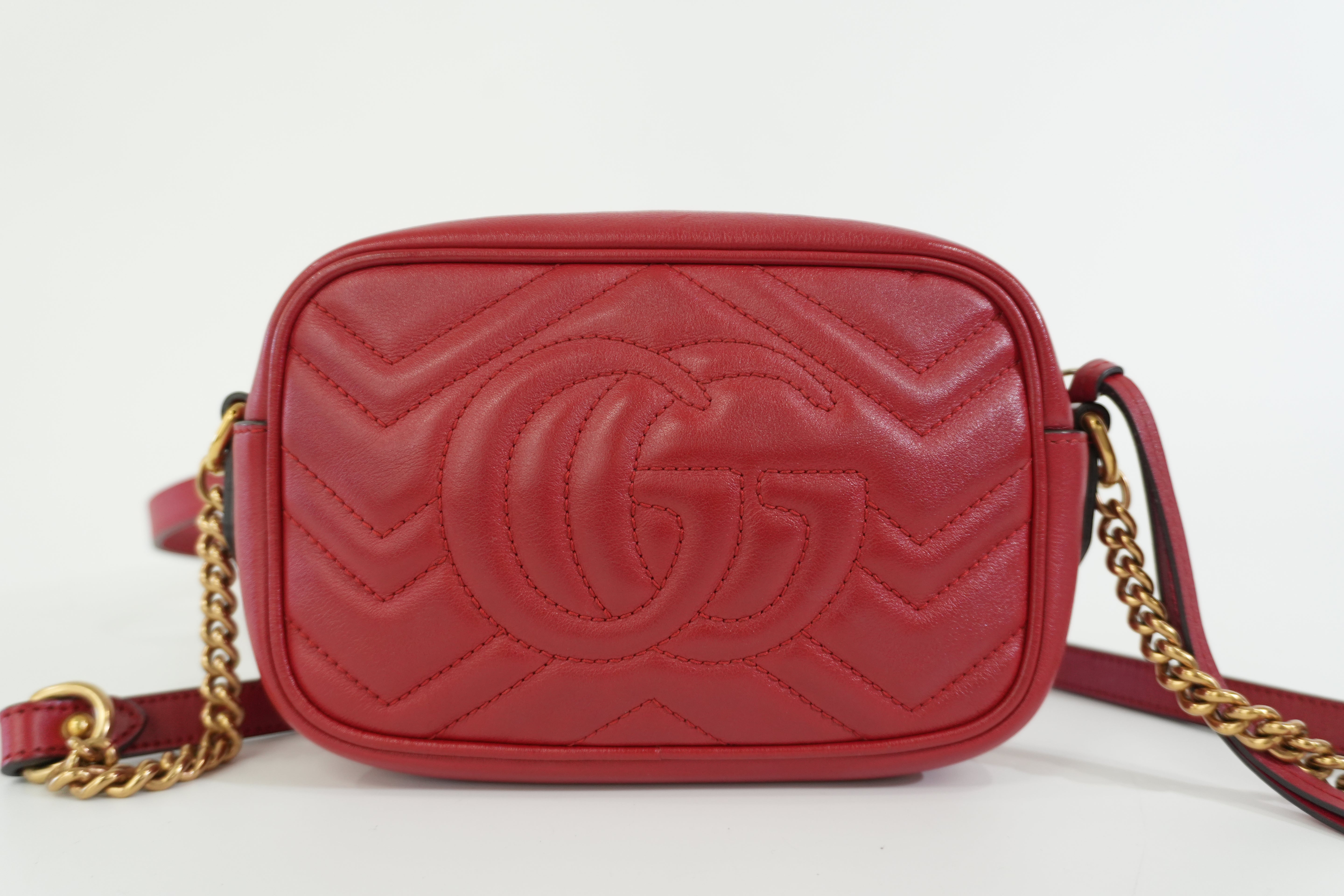 Pre-owned Gucci Marmont Chain Shoulder Bag Red