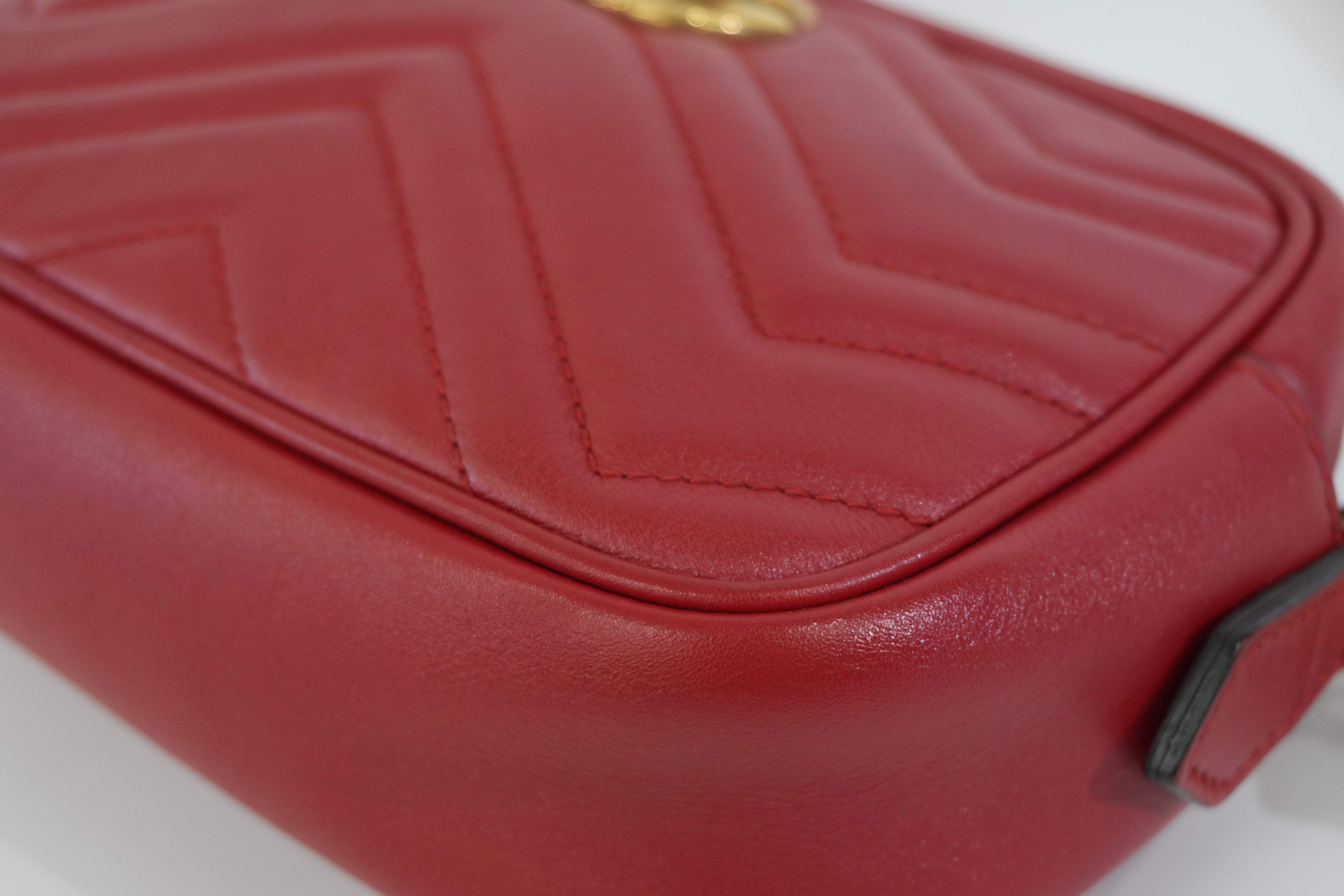 Pre-owned Gucci Marmont Chain Shoulder Bag Red