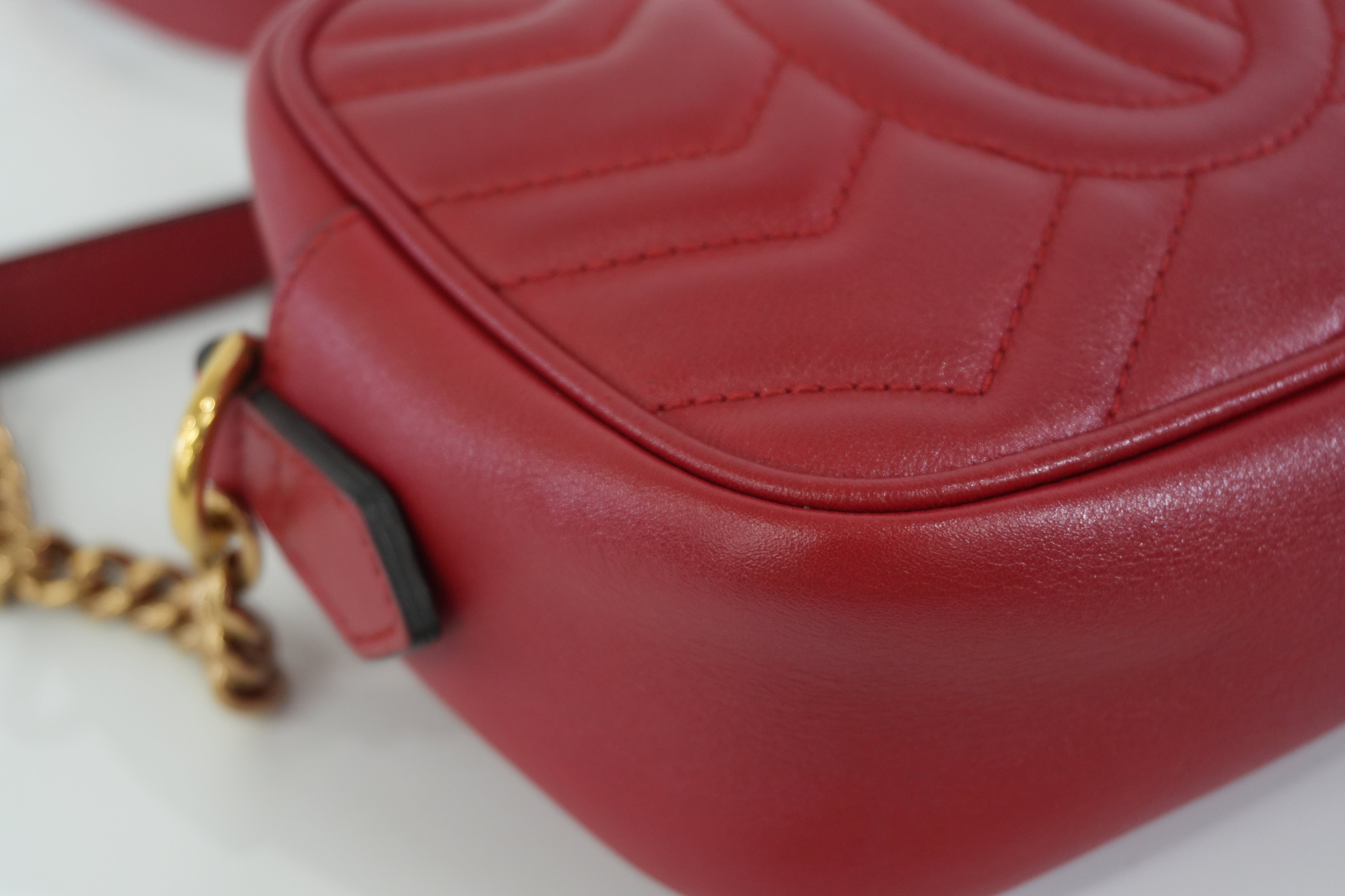 Pre-owned Gucci Marmont Chain Shoulder Bag Red