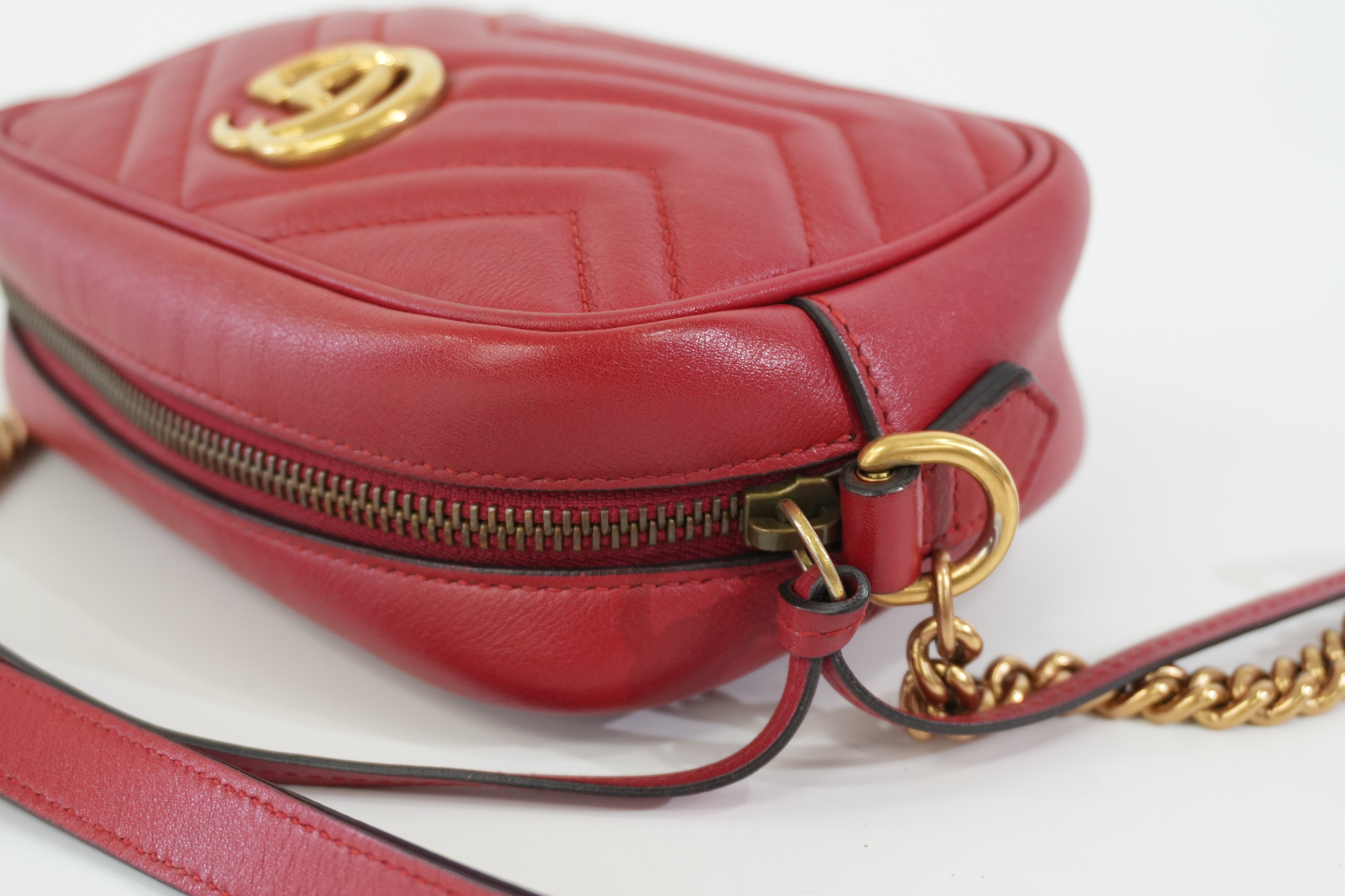 Pre-owned Gucci Marmont Chain Shoulder Bag Red