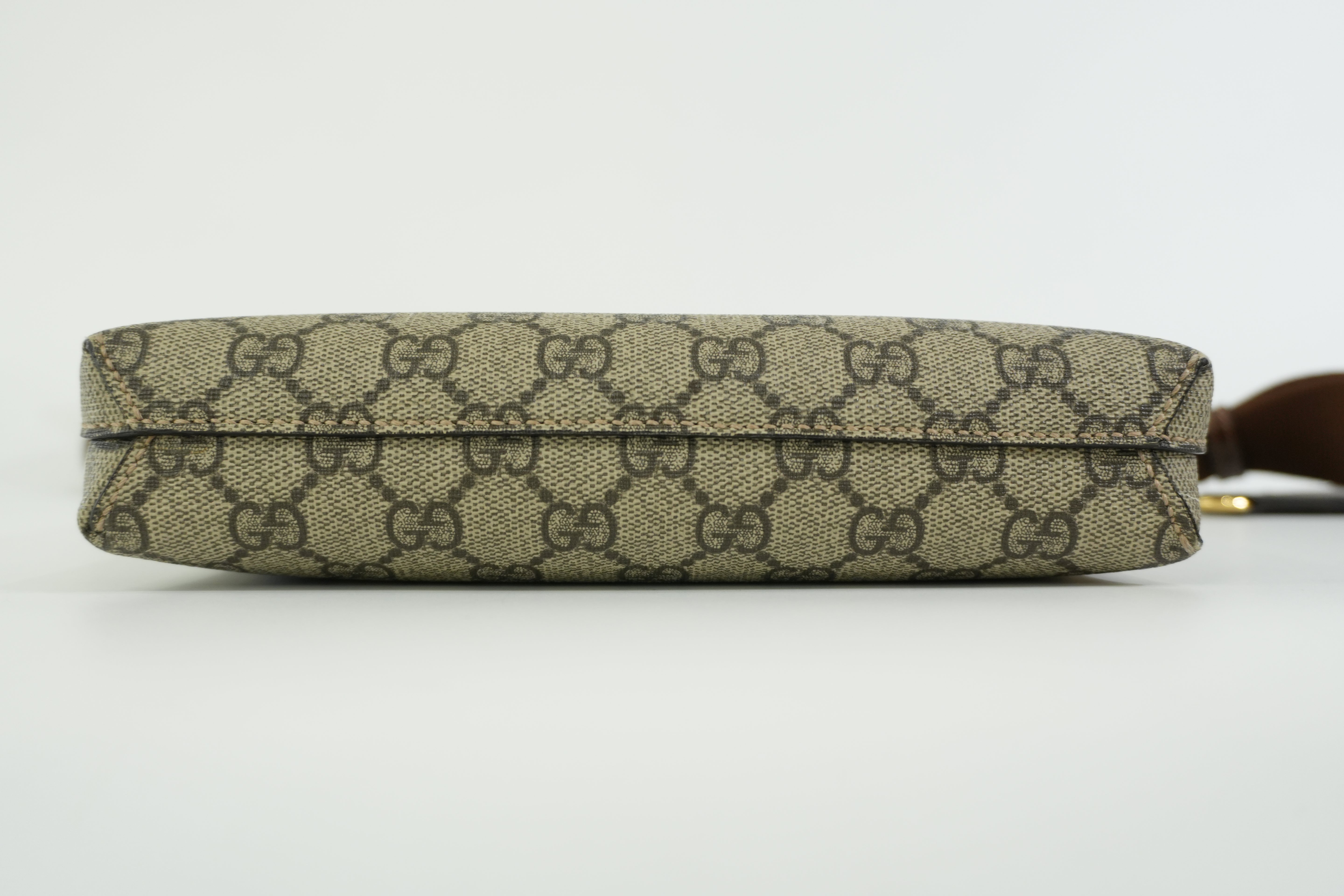 Pre-owned Gucci Interlocking G Patch Wristlet Messenger Bag Brown