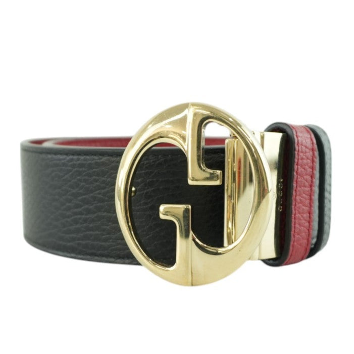 Pre-owned Gucci Interlocking Belt Leather Black and Red