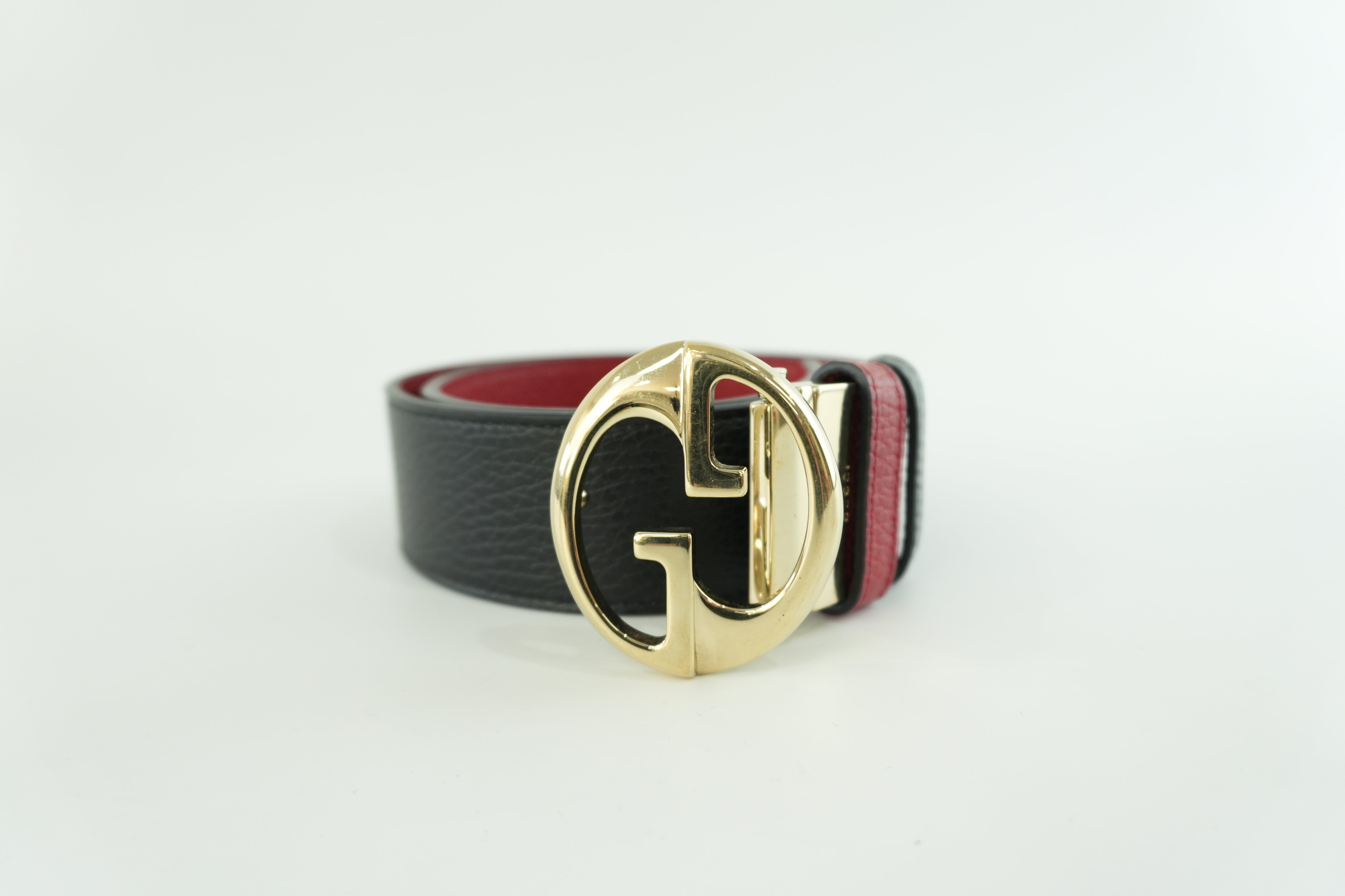 Pre-owned Gucci Interlocking Belt Leather Black and Red