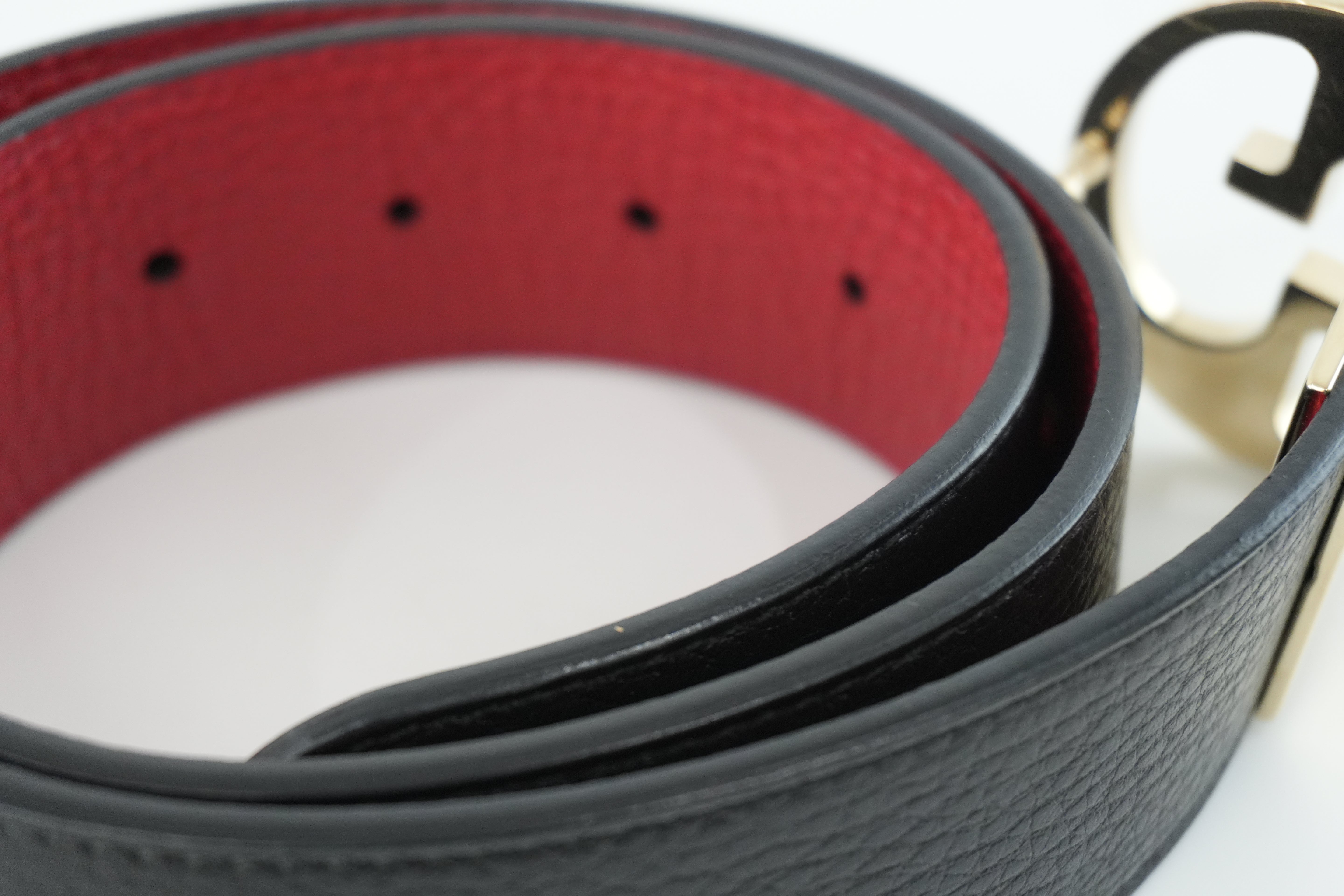 Pre-owned Gucci Interlocking Belt Leather Black and Red