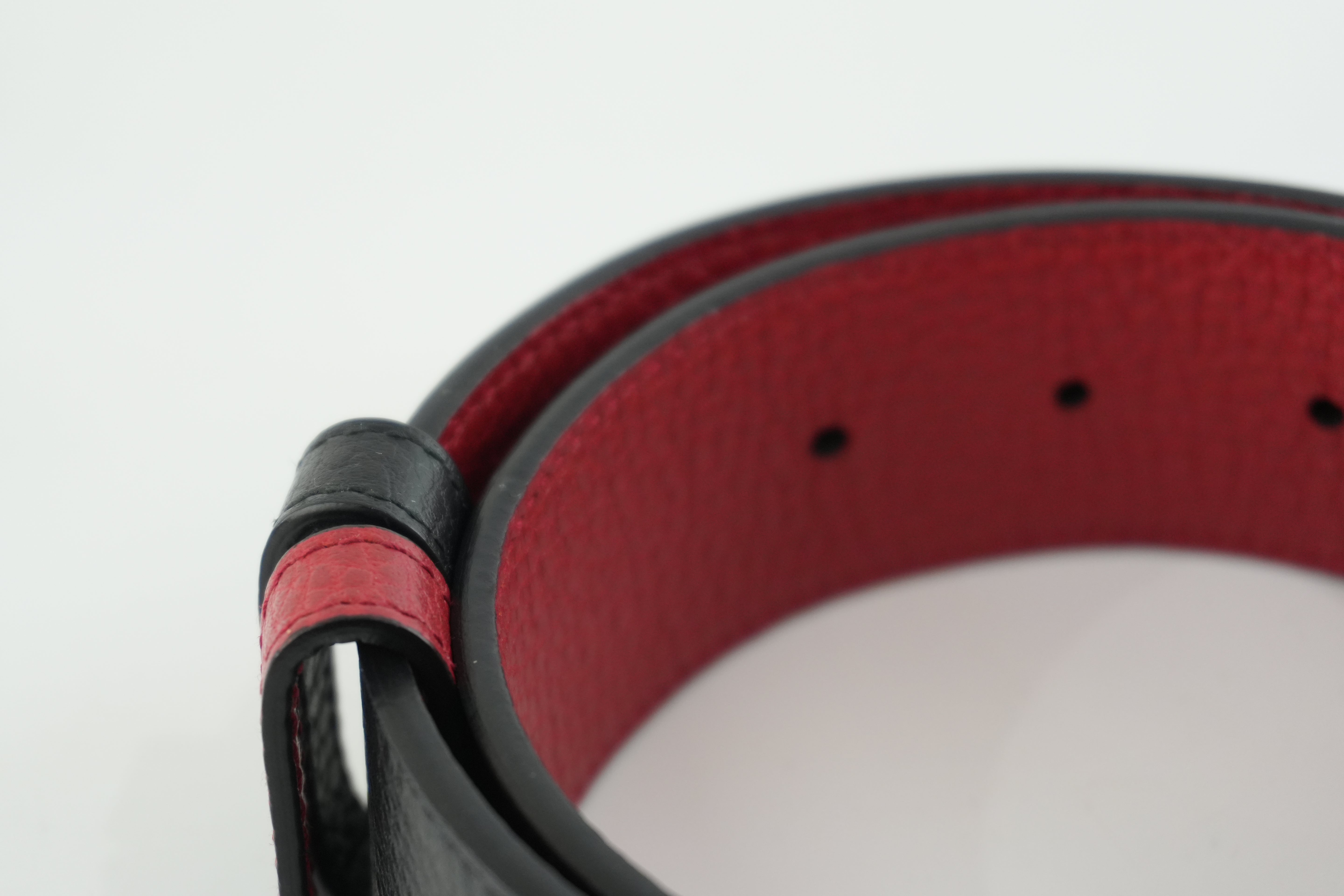 Pre-owned Gucci Interlocking Belt Leather Black and Red