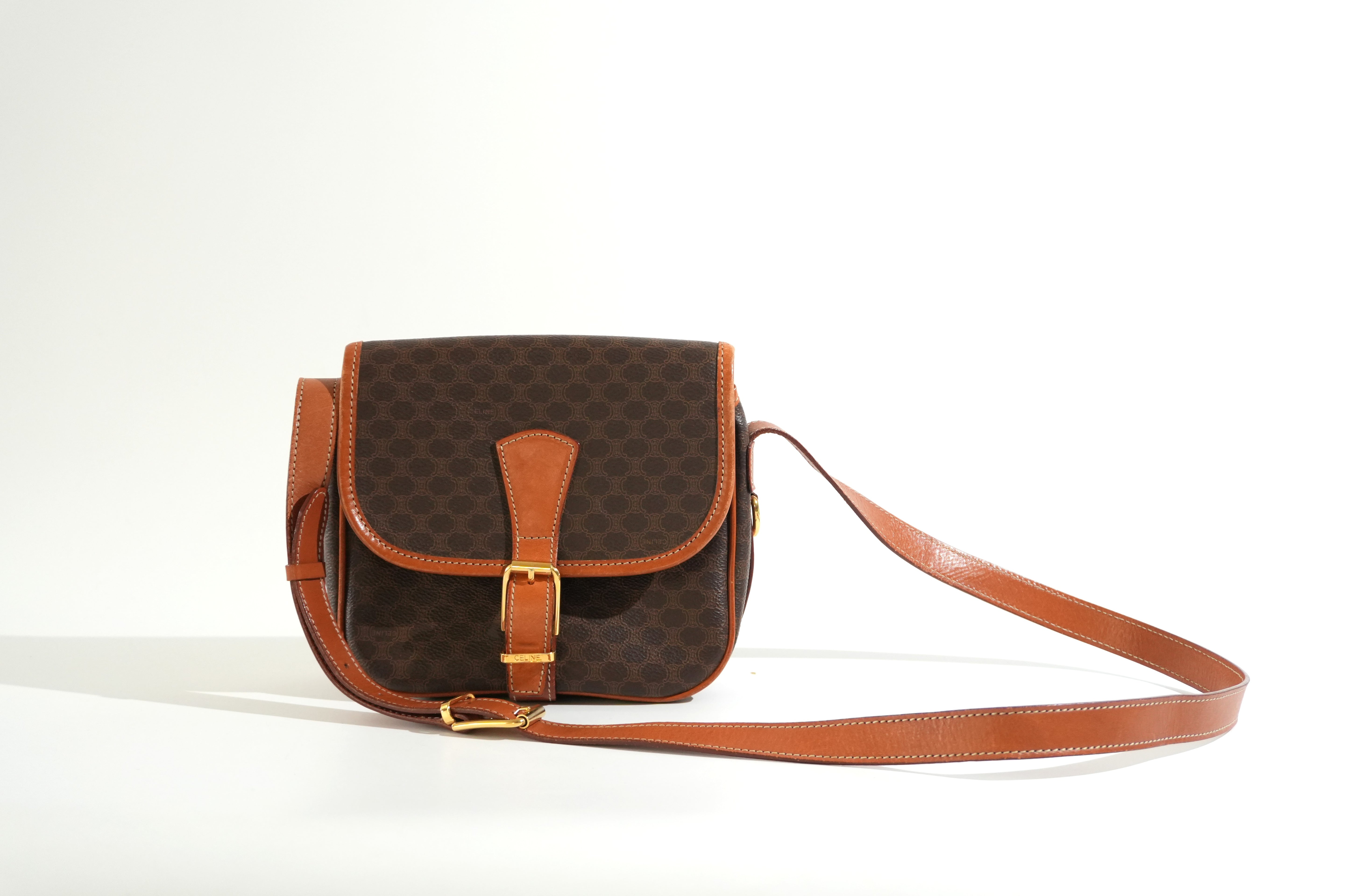 Pre-owned Celine Macadam Crossbody Bag Brown