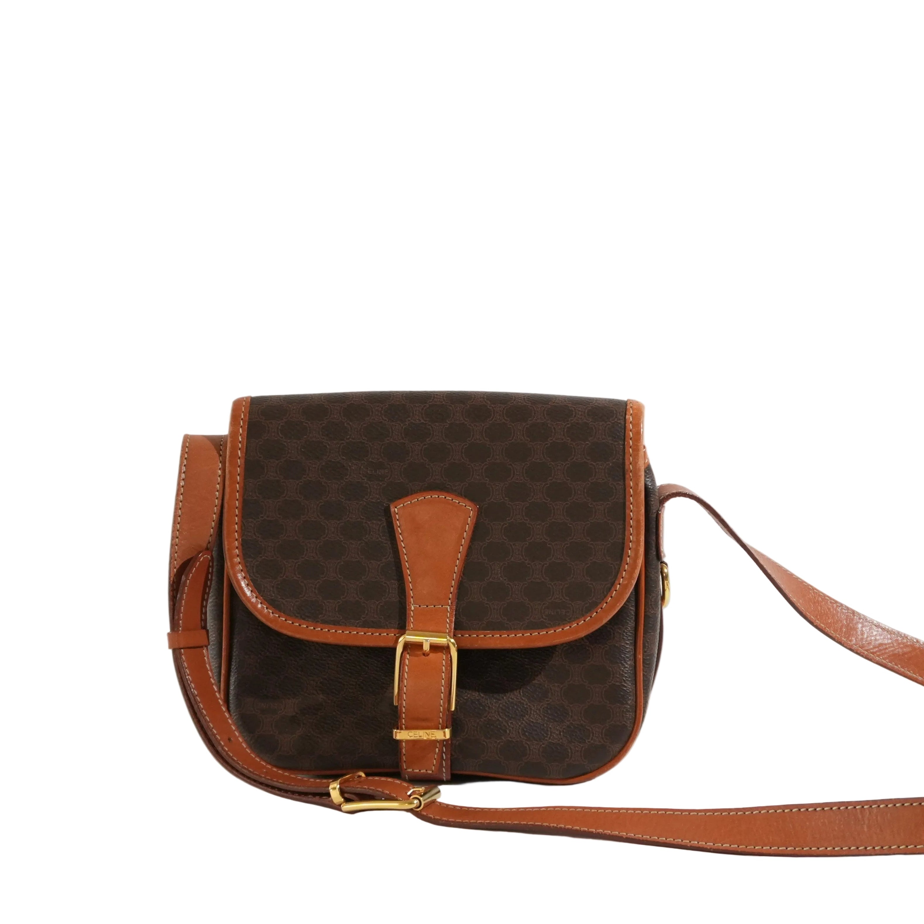 Pre-owned Celine Macadam Crossbody Bag Brown
