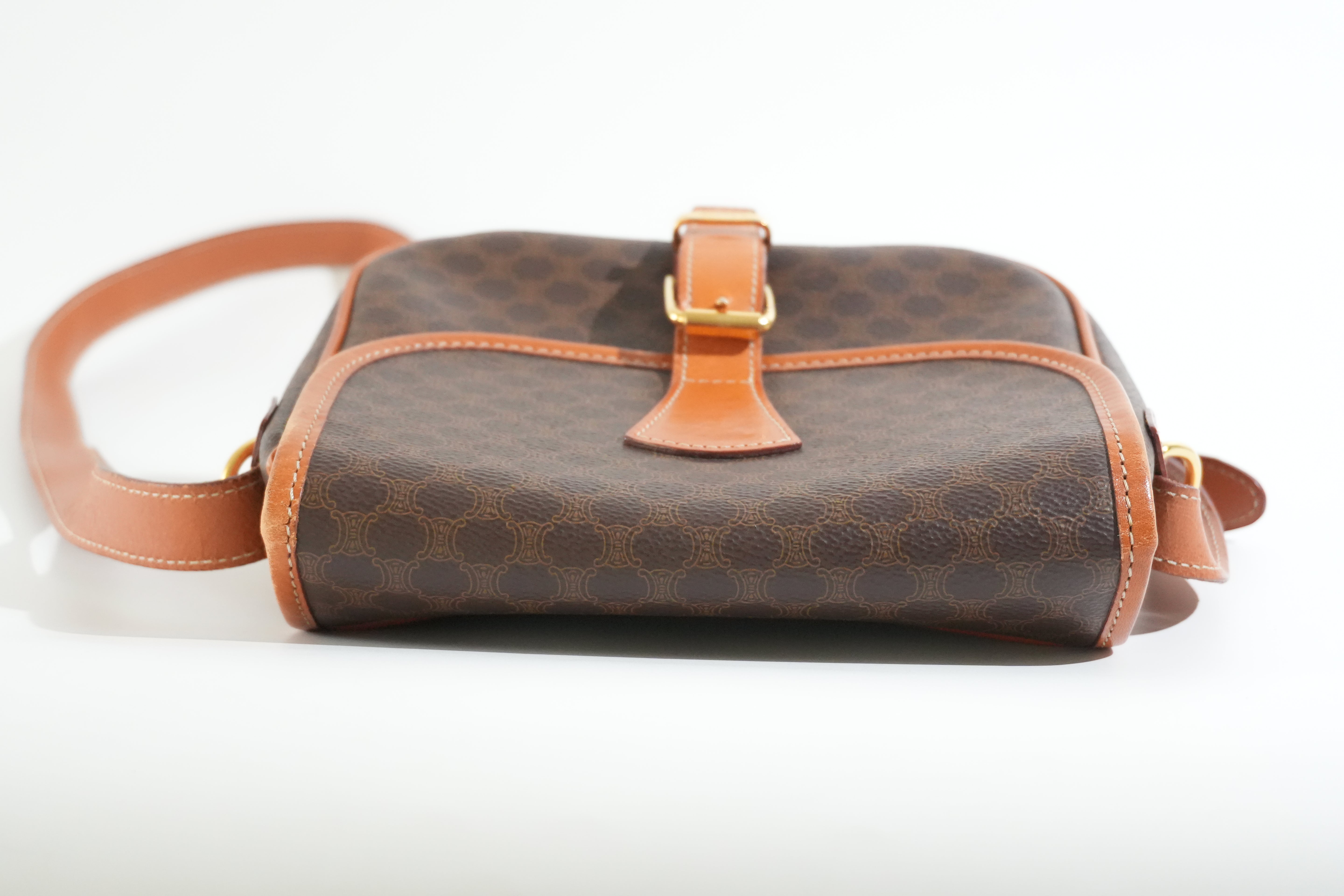 Pre-owned Celine Macadam Crossbody Bag Brown