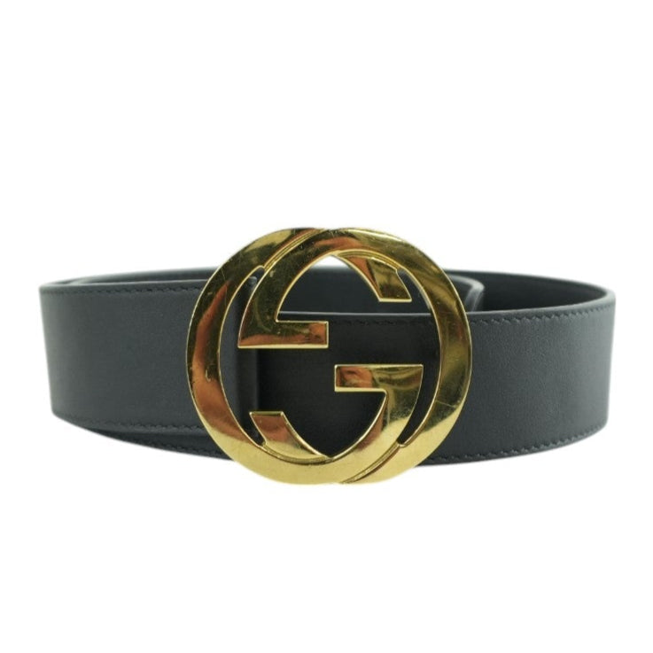 Gucci Belt Interlocking Leather Black Used