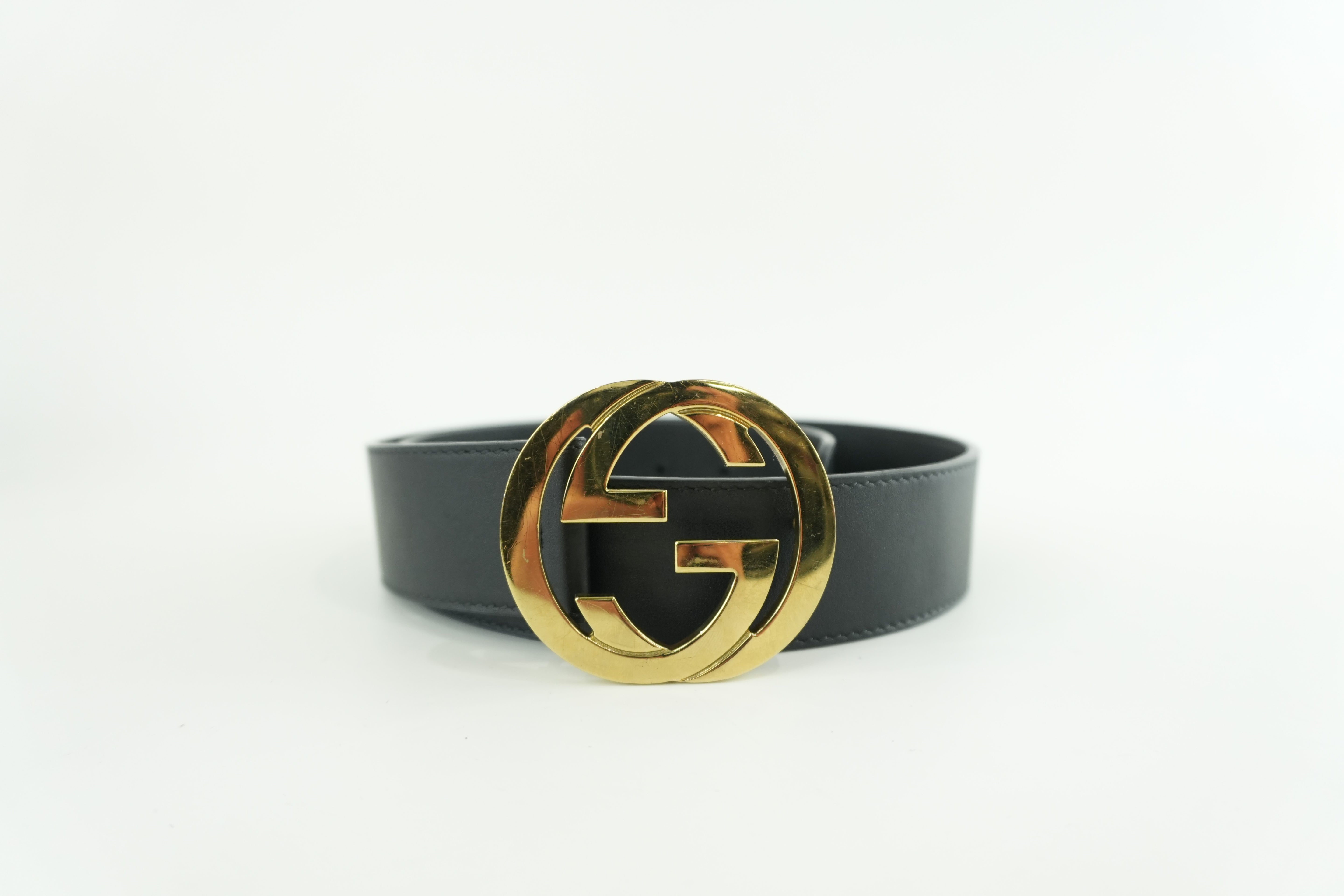 Gucci Belt Interlocking Leather Black Used