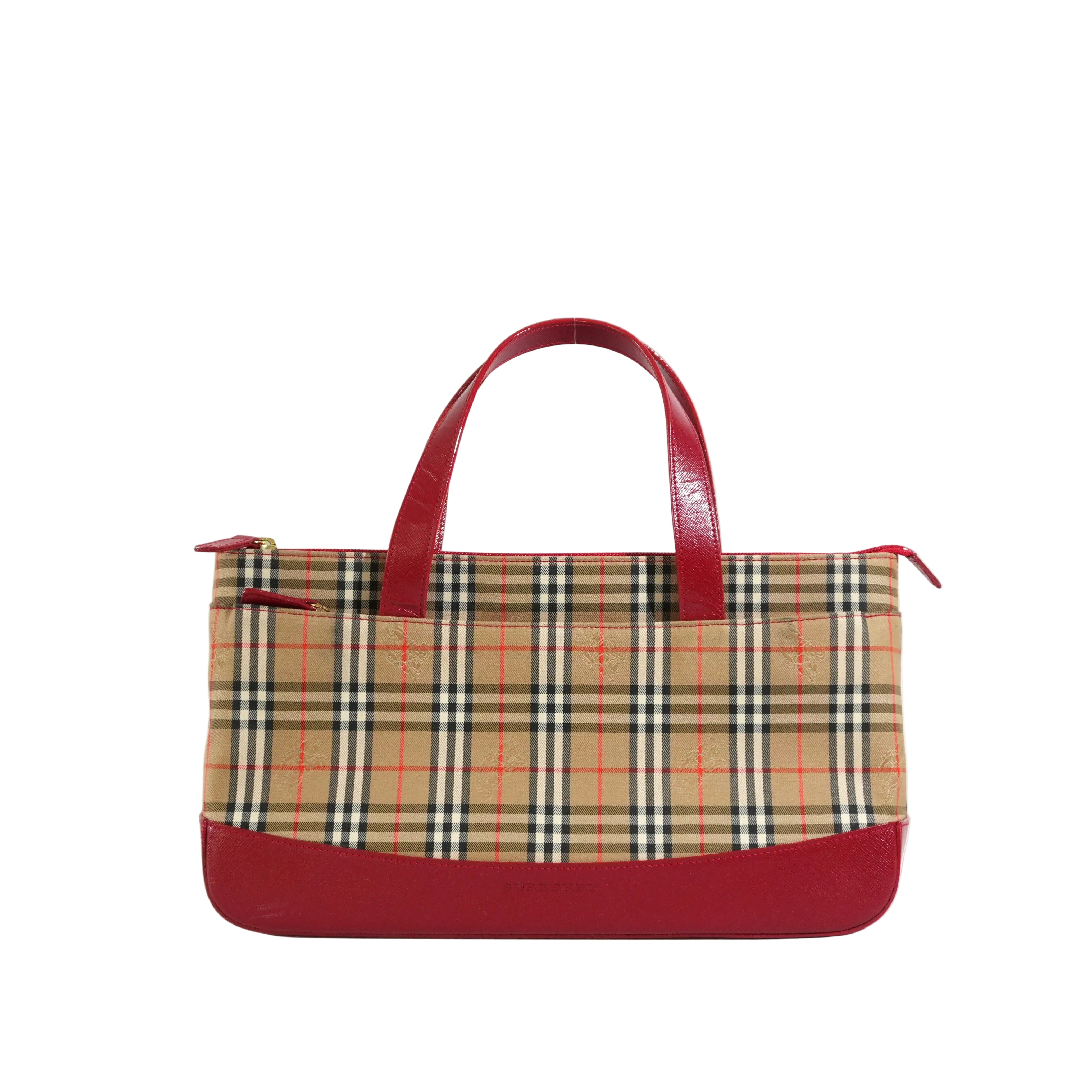 Pre-owned Burberry Haymarket Handbag Red and Brown