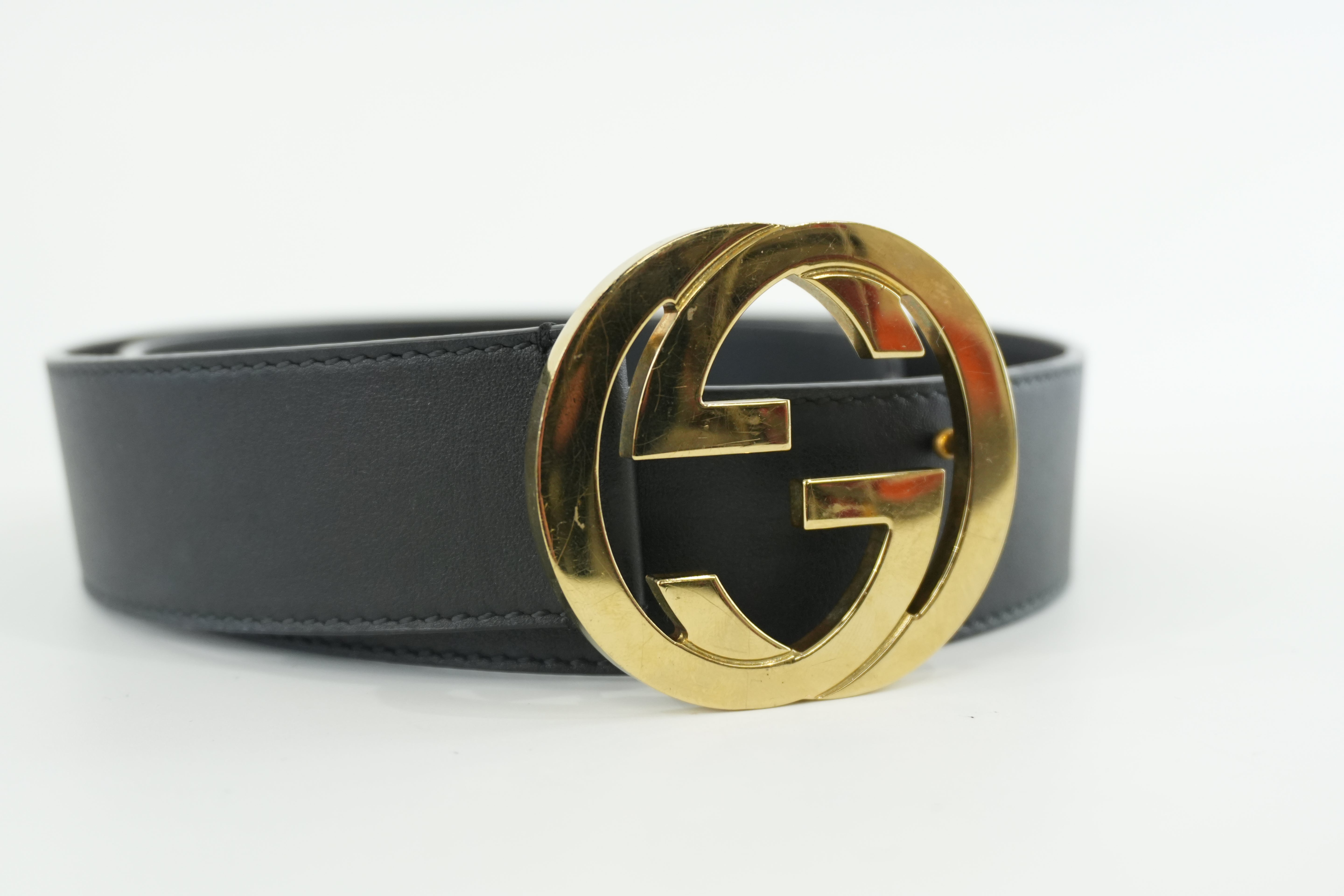 Gucci Belt Interlocking Leather Black Used