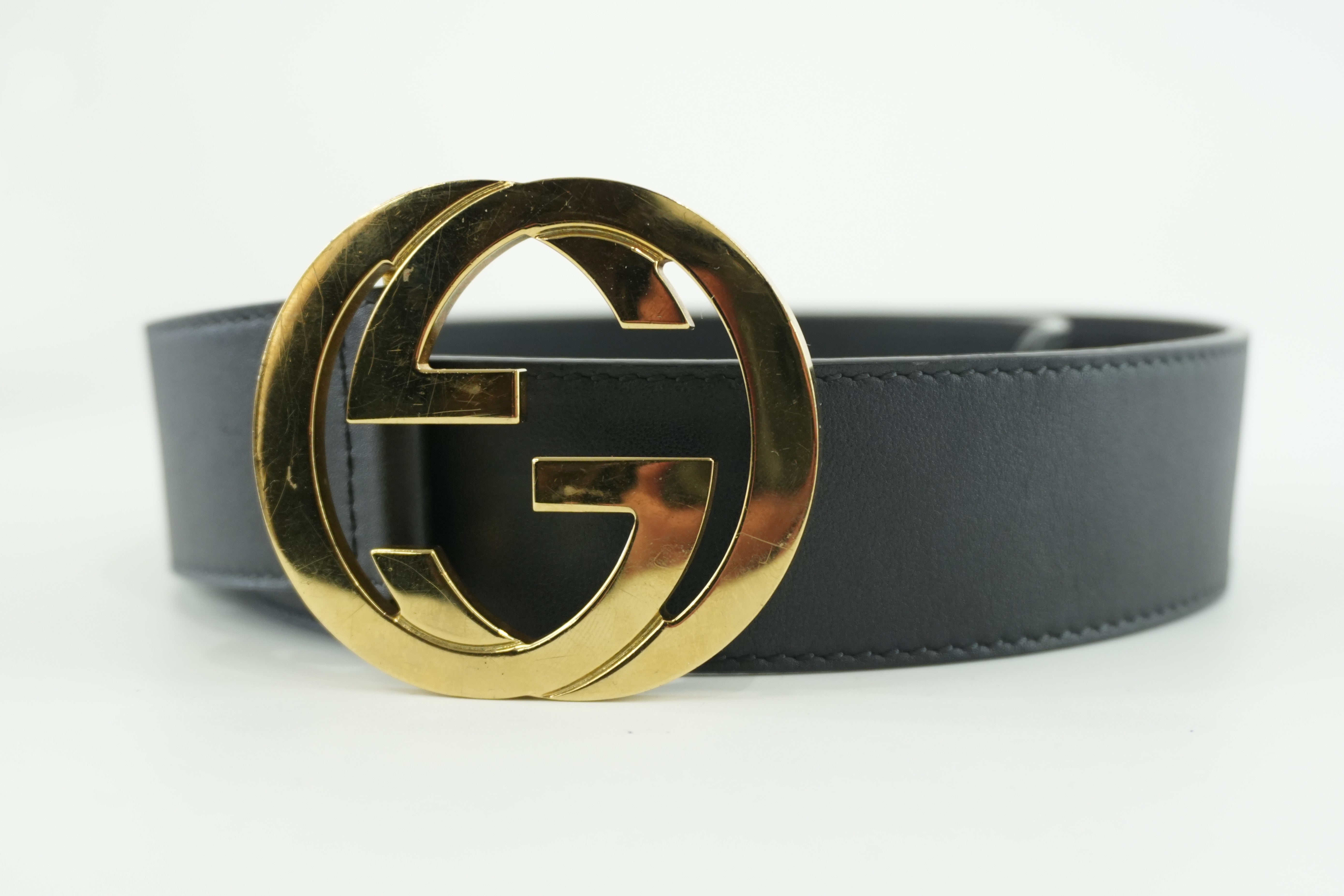 Gucci Belt Interlocking Leather Black Used