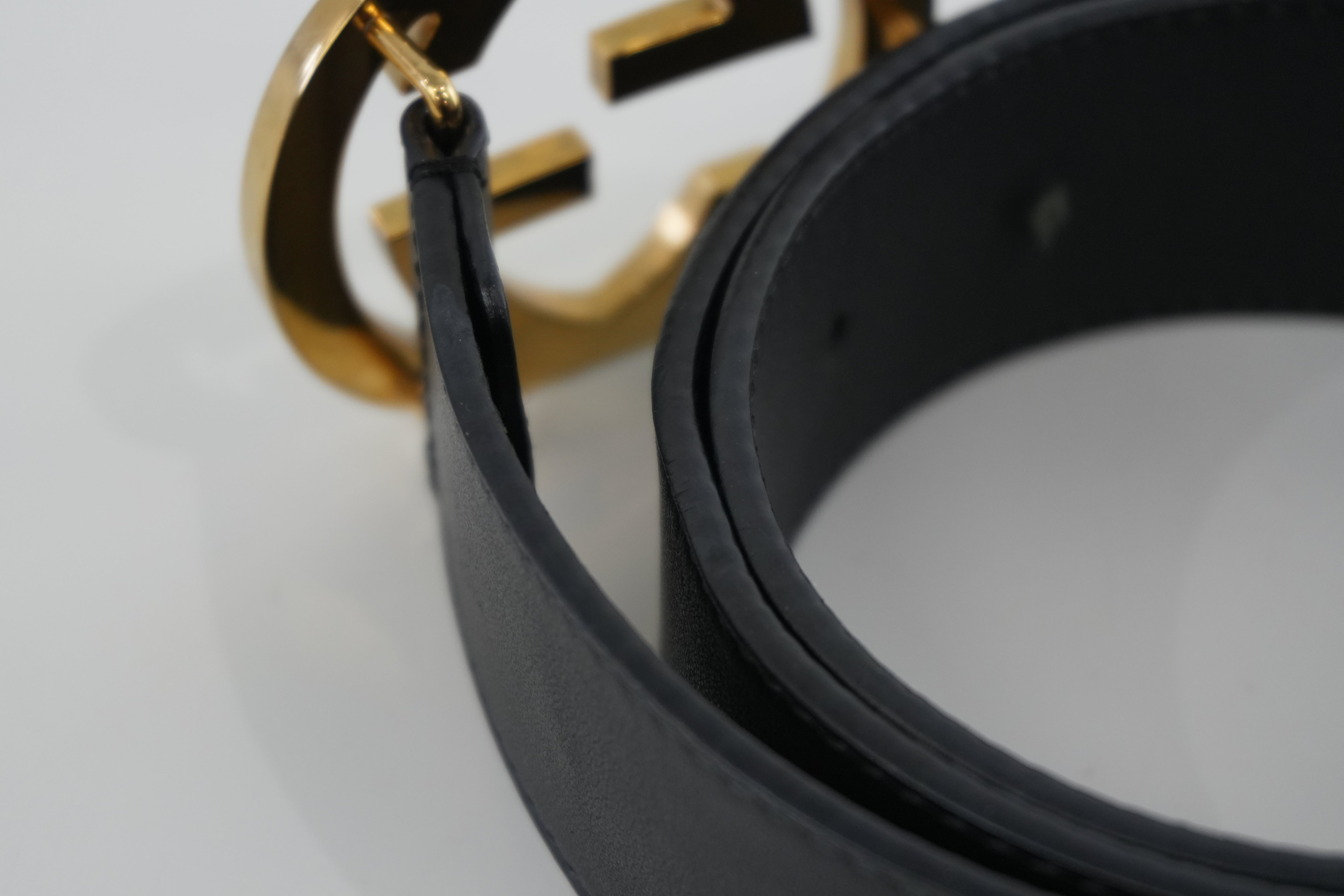 Gucci Belt Interlocking Leather Black Used