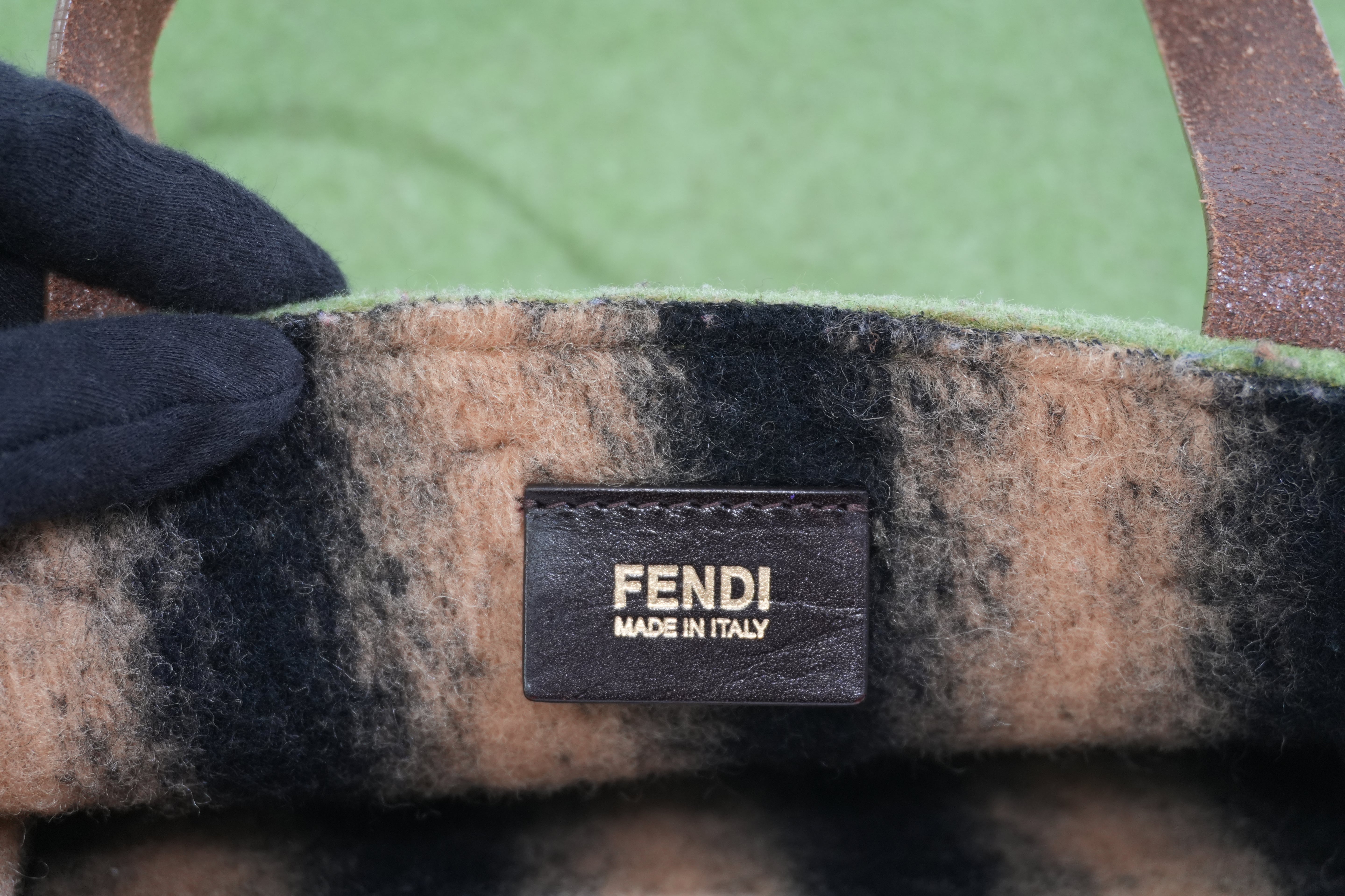 Pre-owned Fendi Wool Felt Shopping Tote Bag Green