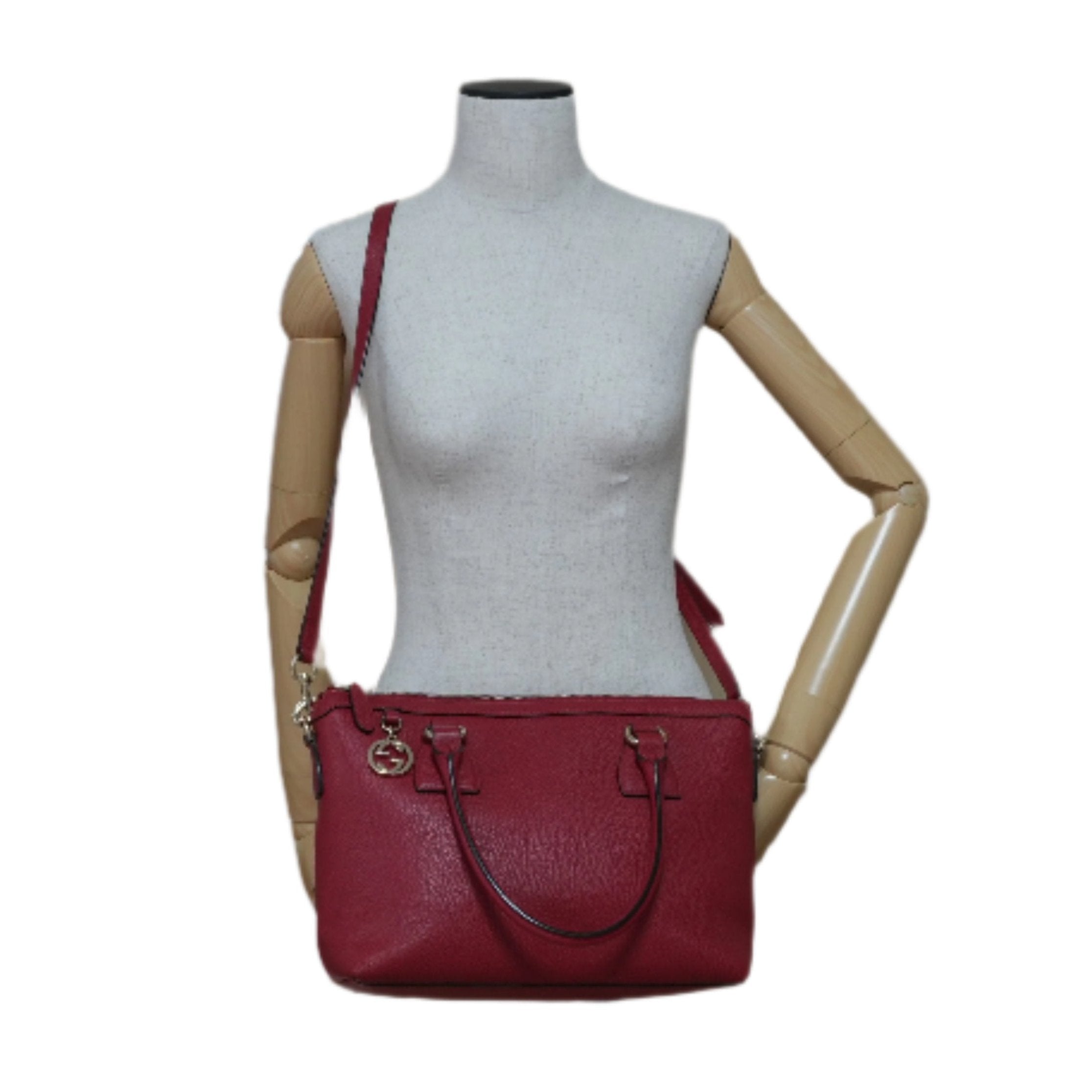 Gucci Charmy Leather Two-Way Handbag Red Used