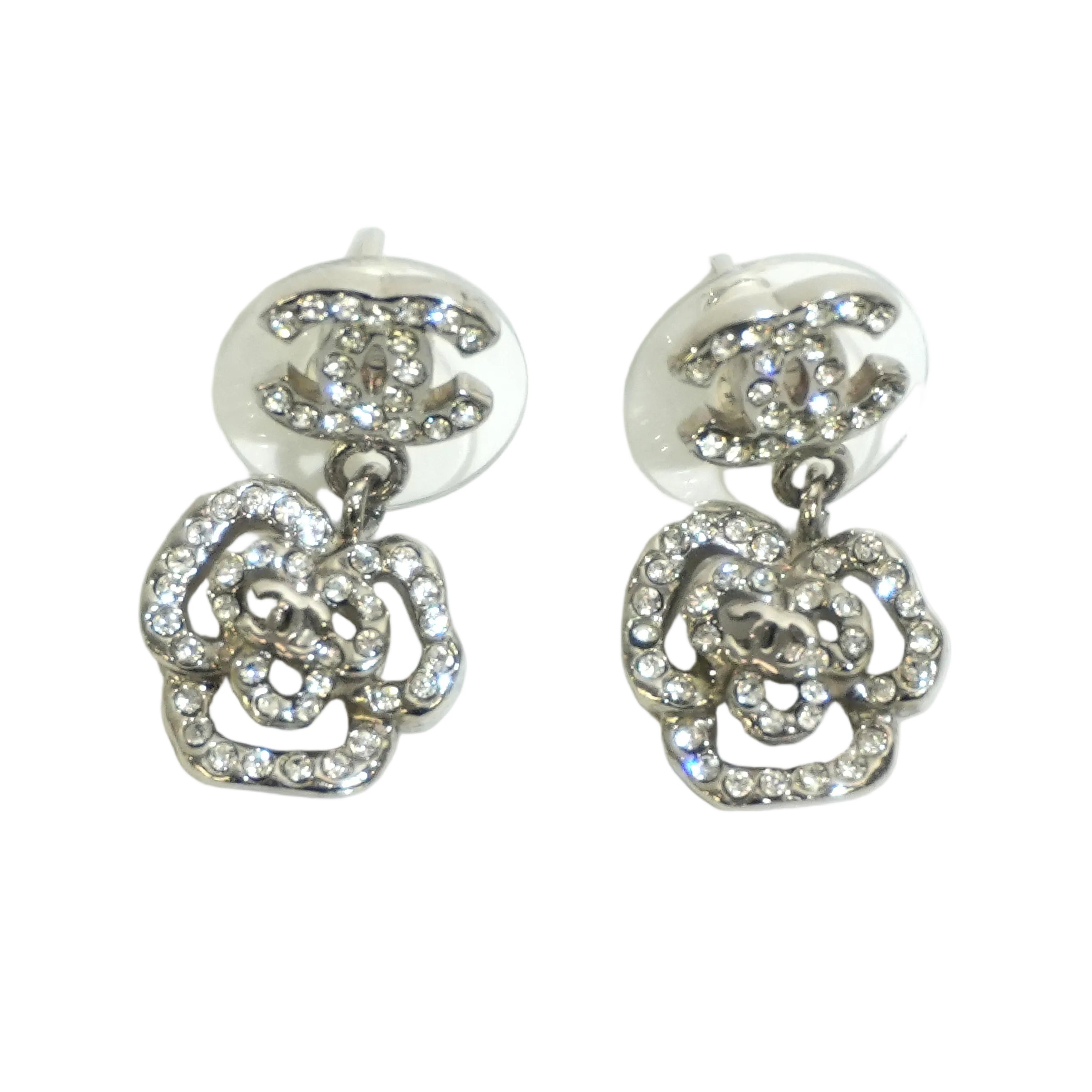 Pre-owned Chanel Steel Flower Earrings