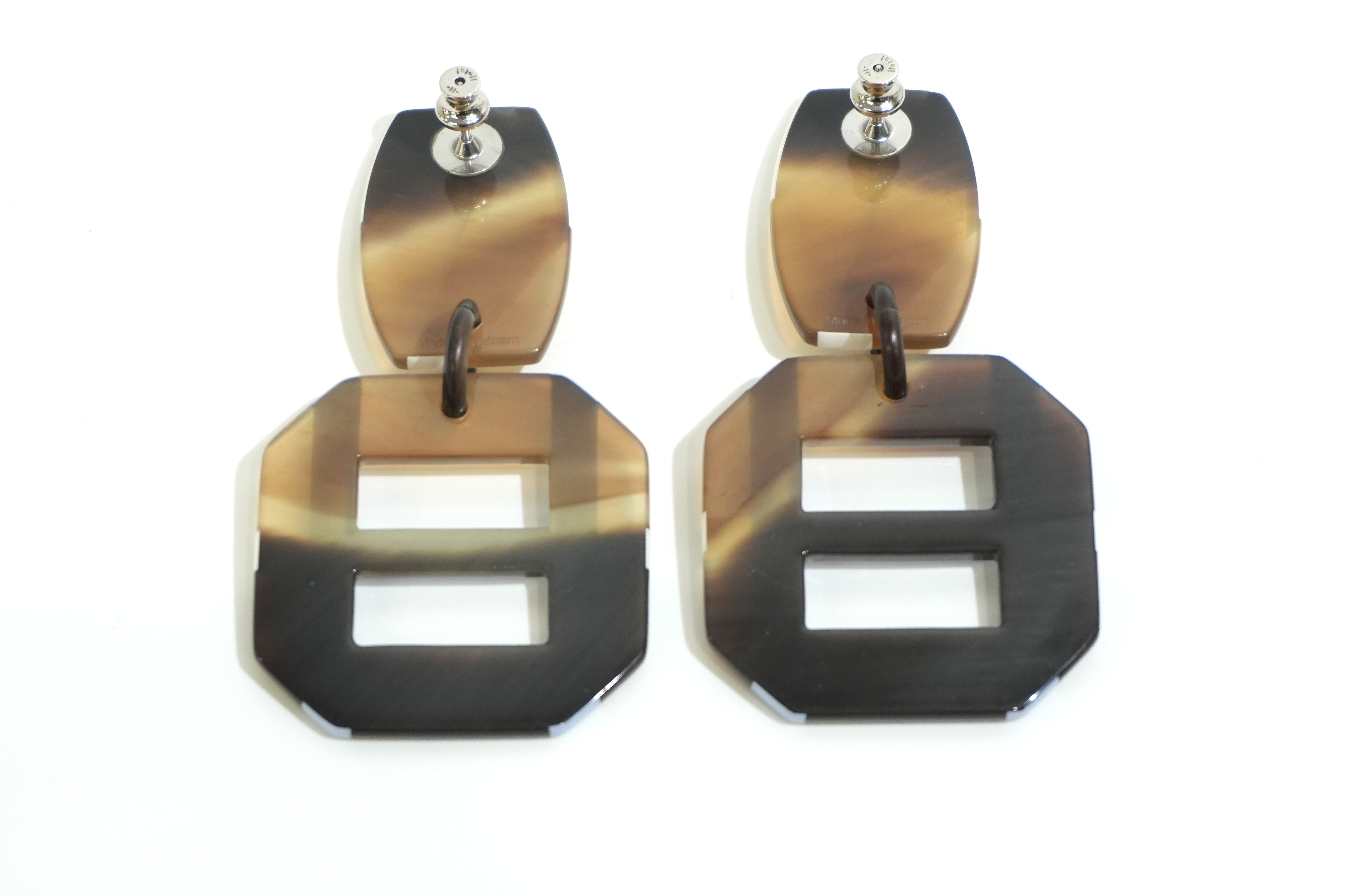Pre-owned Hermes Resin Earrings Brown and Blue