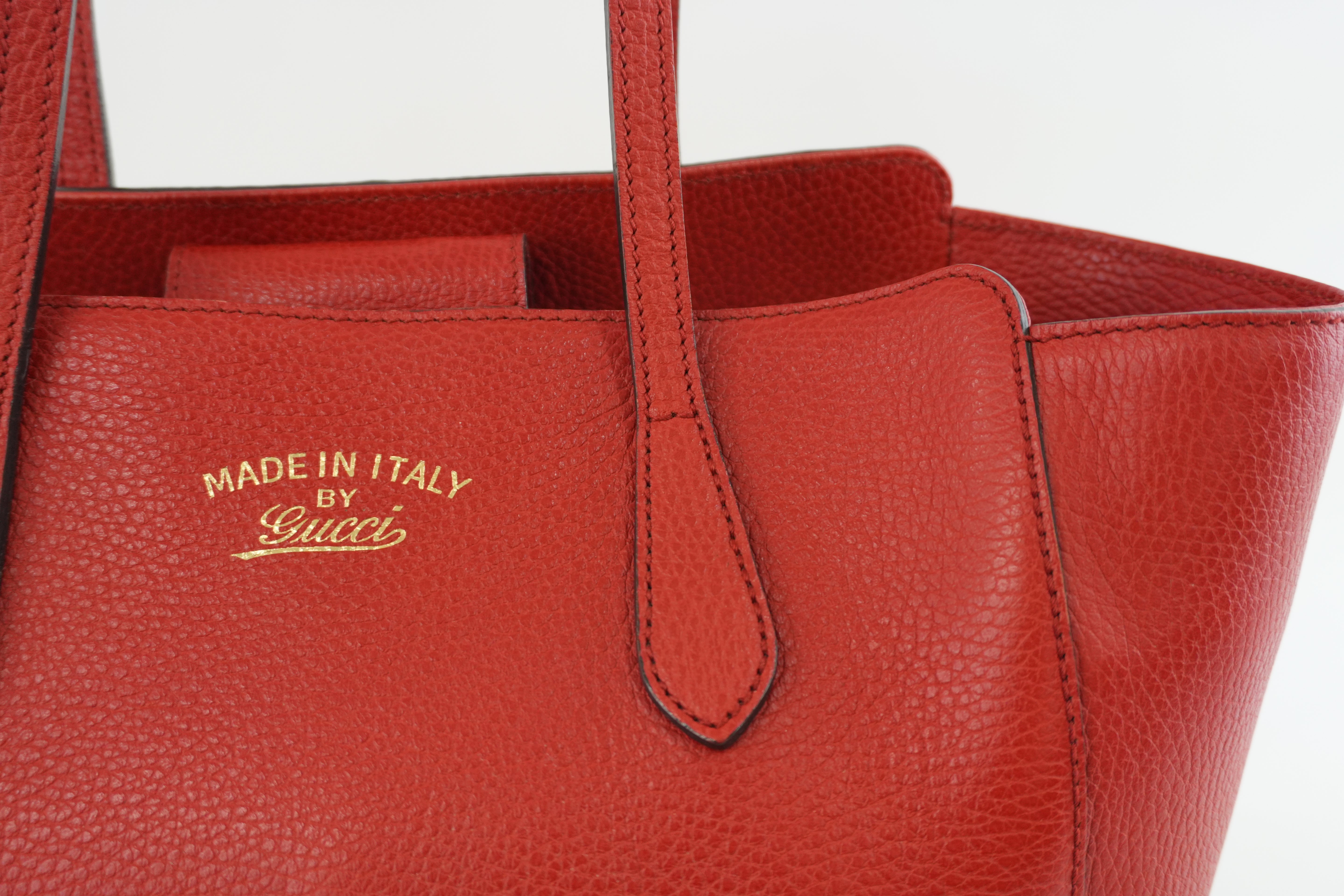 Gucci Swing Tote Bag Leather Red Used