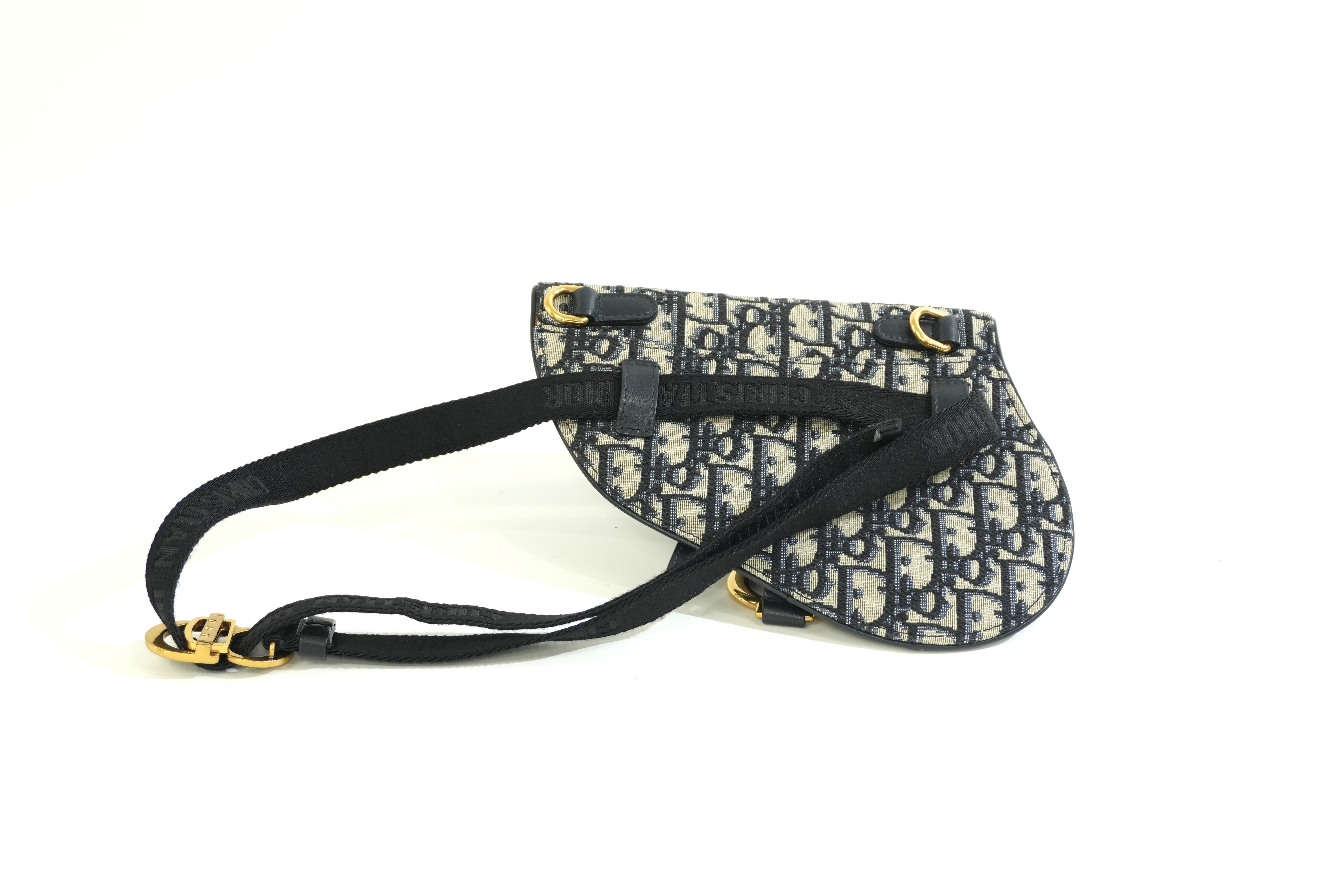 Pre-owned Dior Oblique Saddle Belt Bag Navy Blue