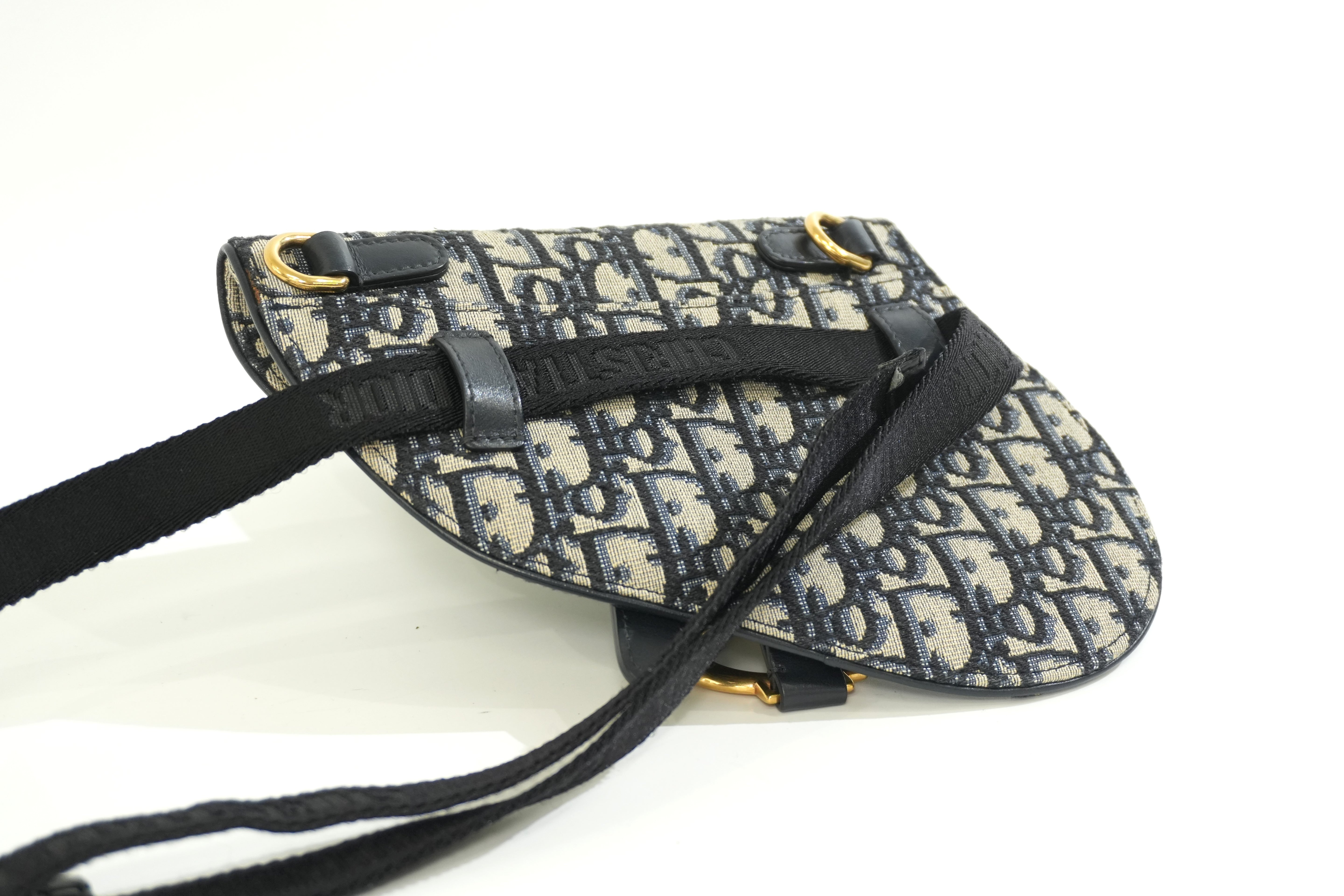 Pre-owned Dior Oblique Saddle Belt Bag Navy Blue