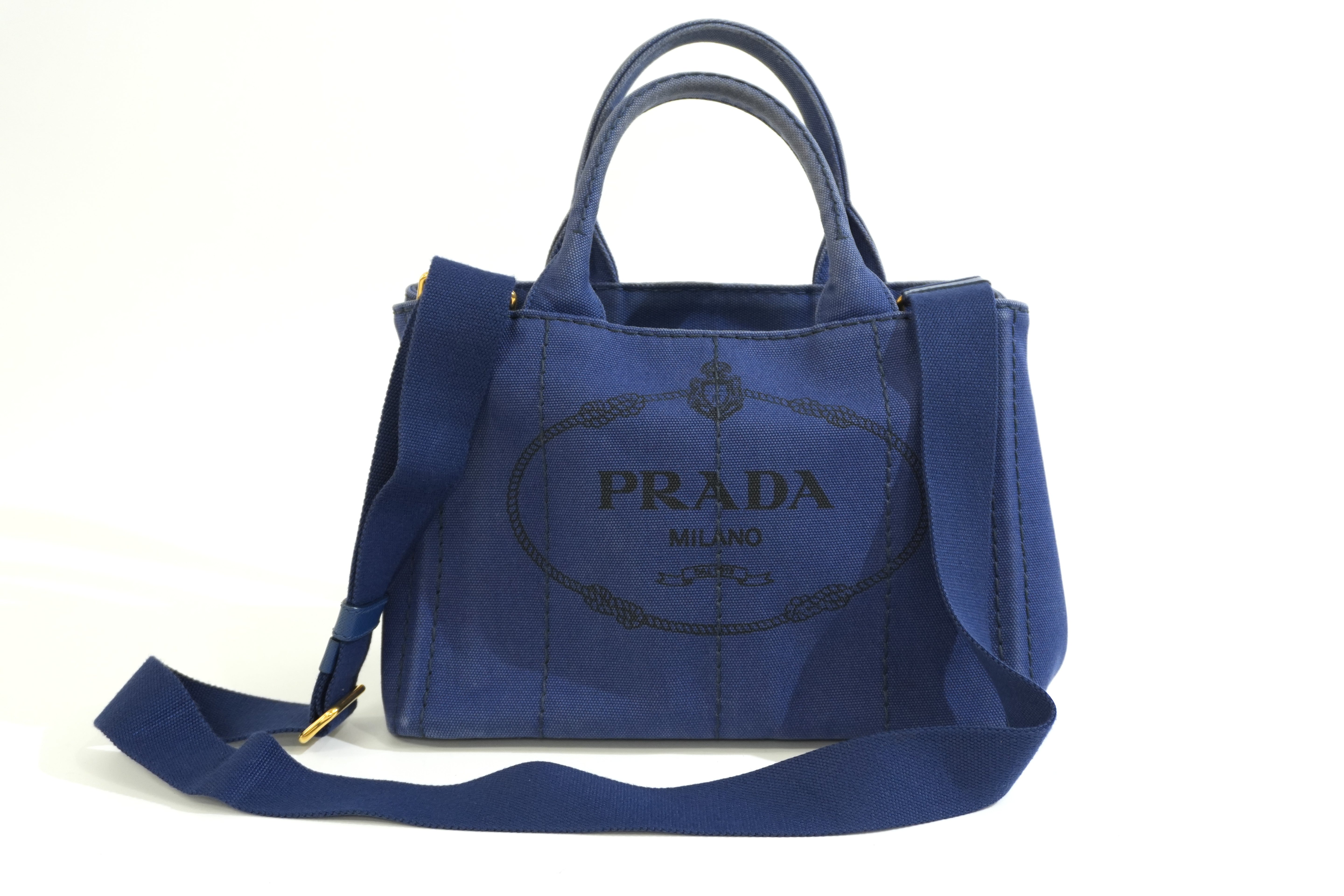 Pre-owned Prada Canapa Small Two Way Shoulder Blue