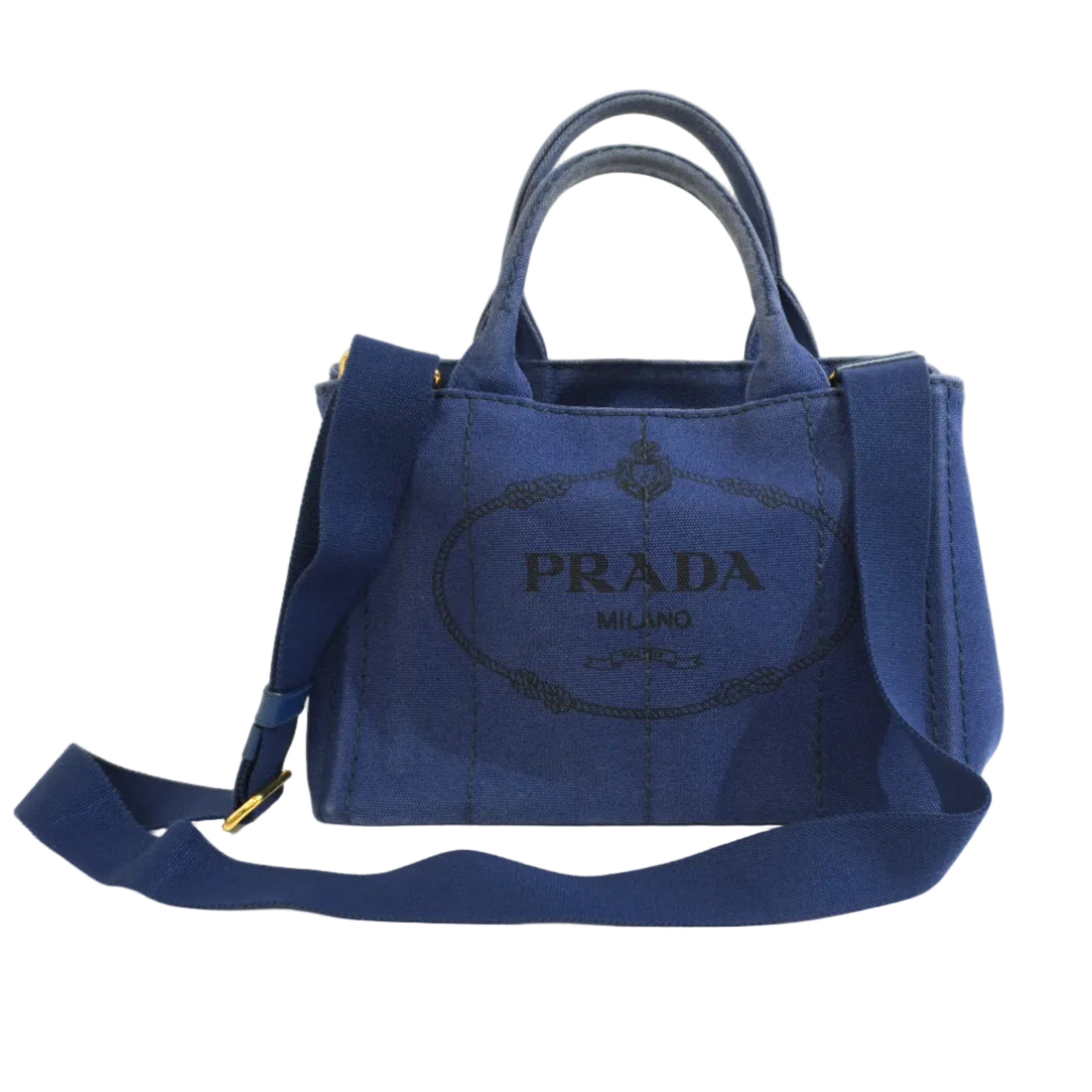 Pre-owned Prada Canapa Small Two Way Shoulder Blue