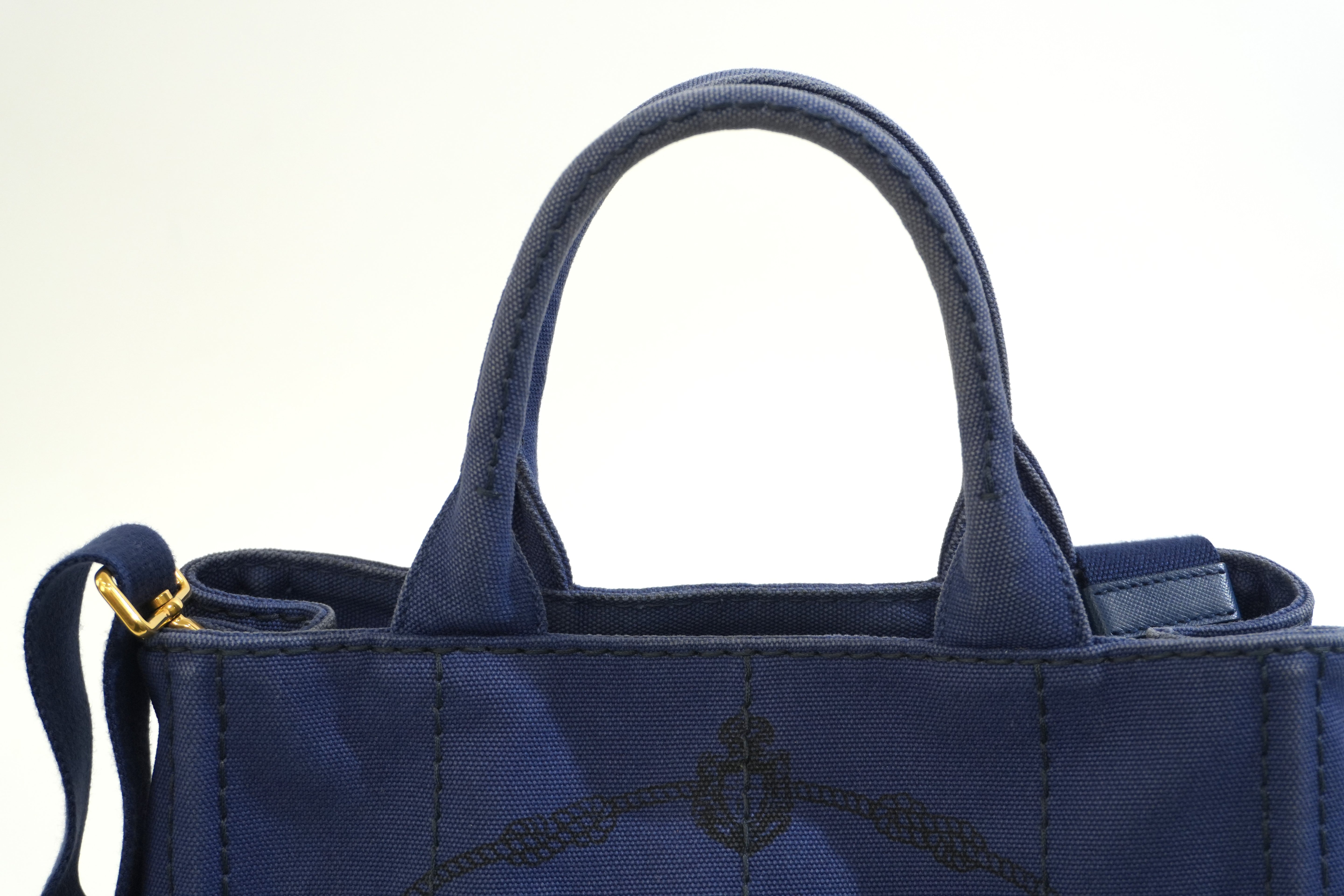 Pre-owned Prada Canapa Small Two Way Shoulder Blue