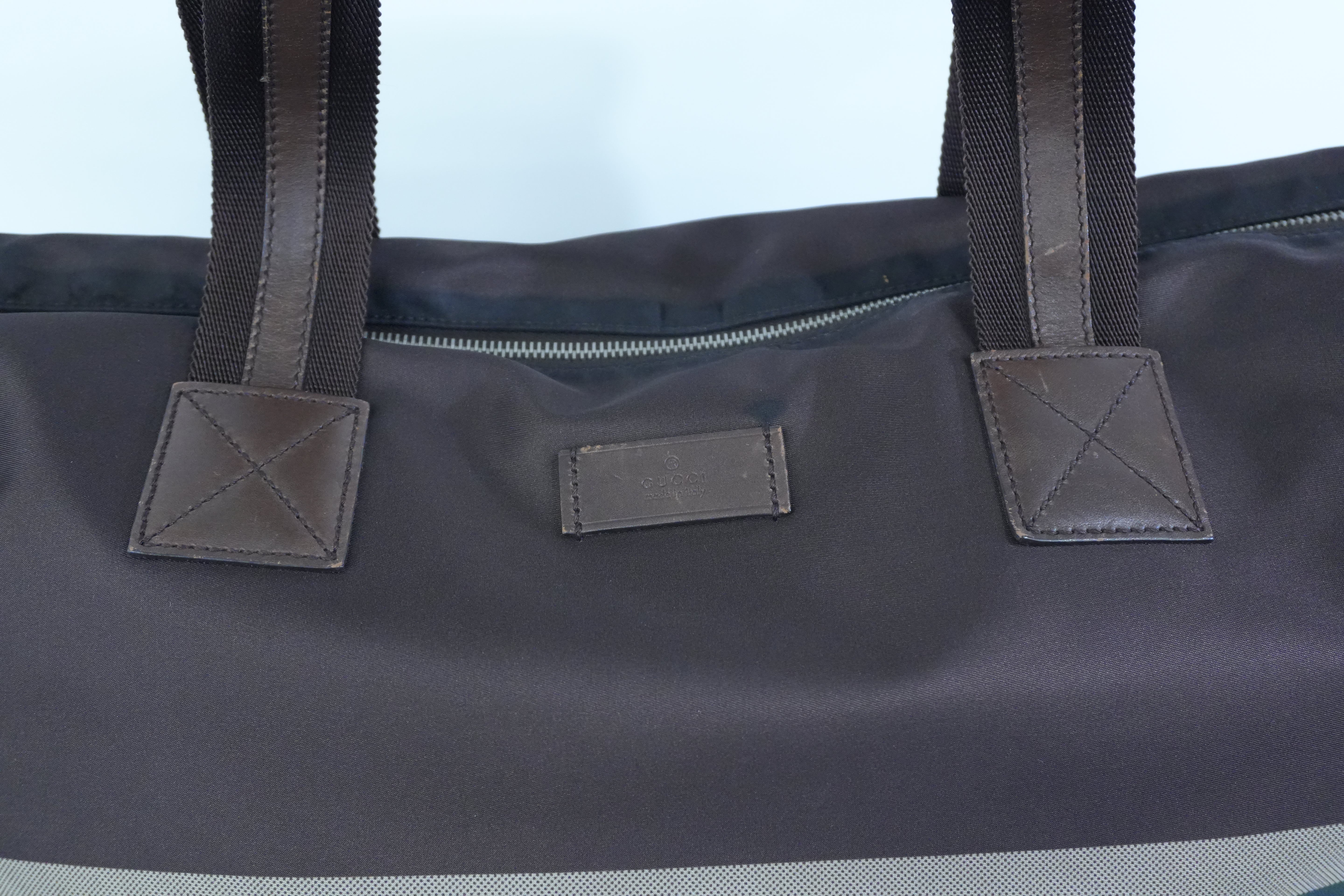 Pre-owned Gucci Nylon Diamante Travel Tote Bag Brown