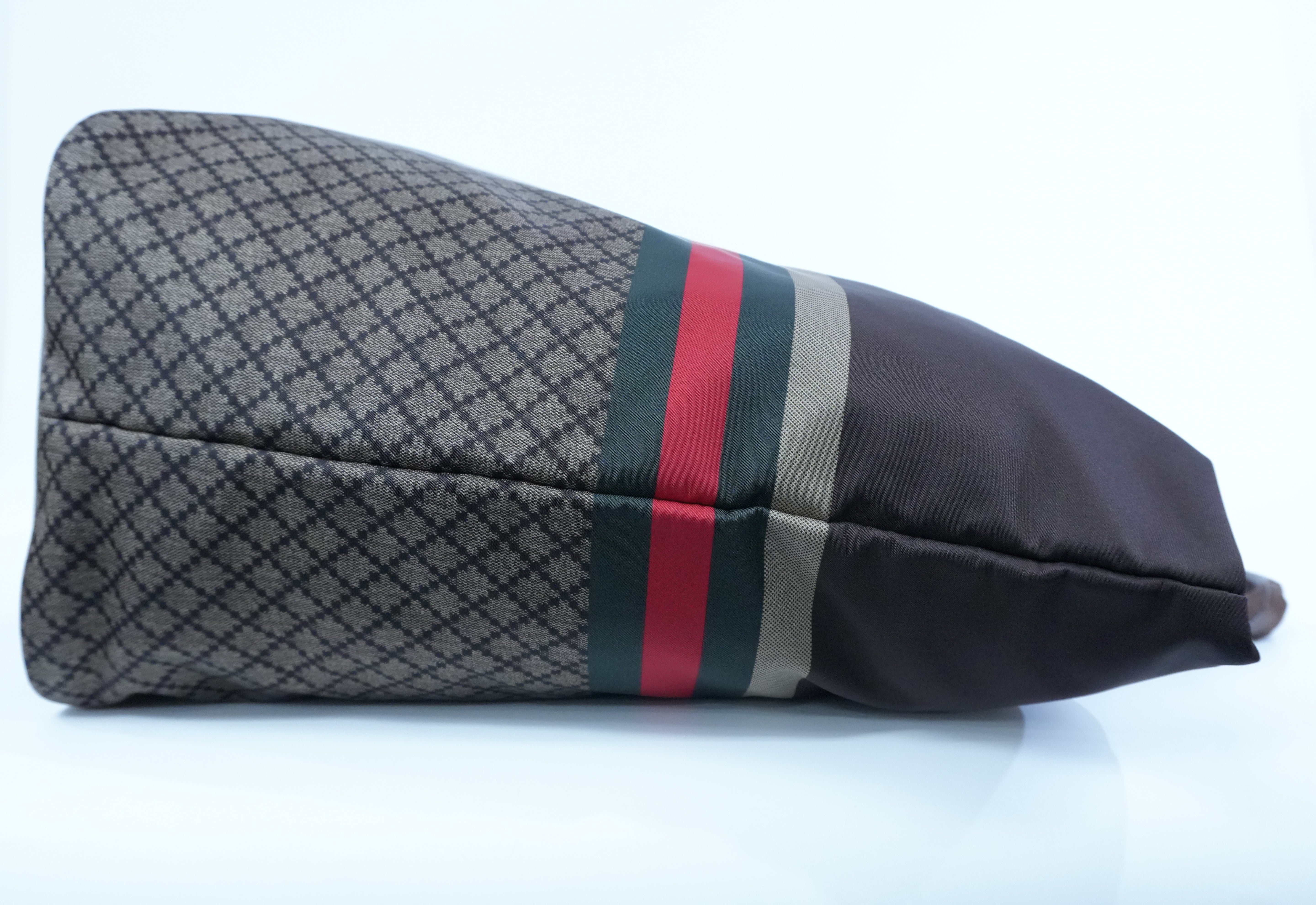 Pre-owned Gucci Nylon Diamante Travel Tote Bag Brown