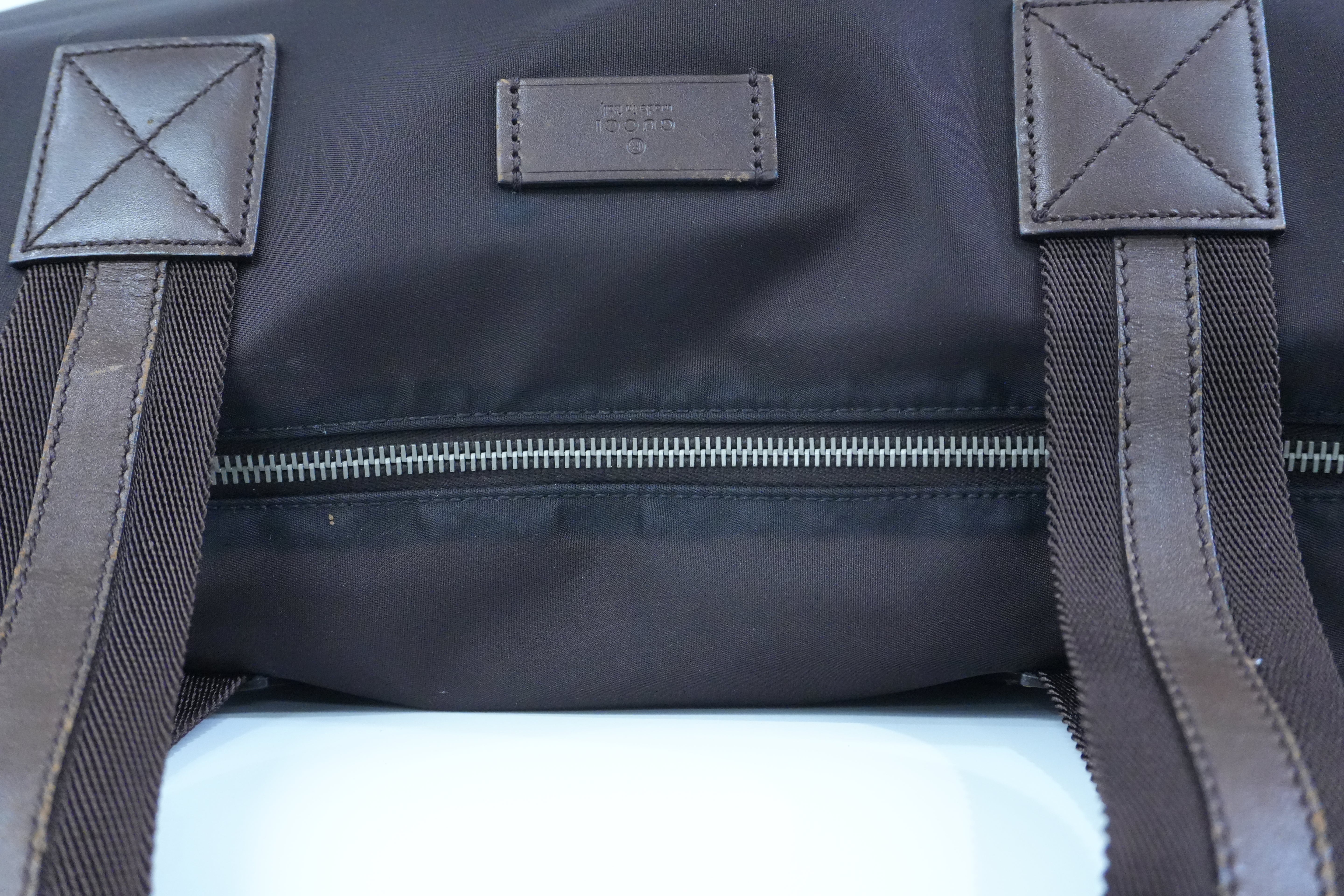 Pre-owned Gucci Nylon Diamante Travel Tote Bag Brown