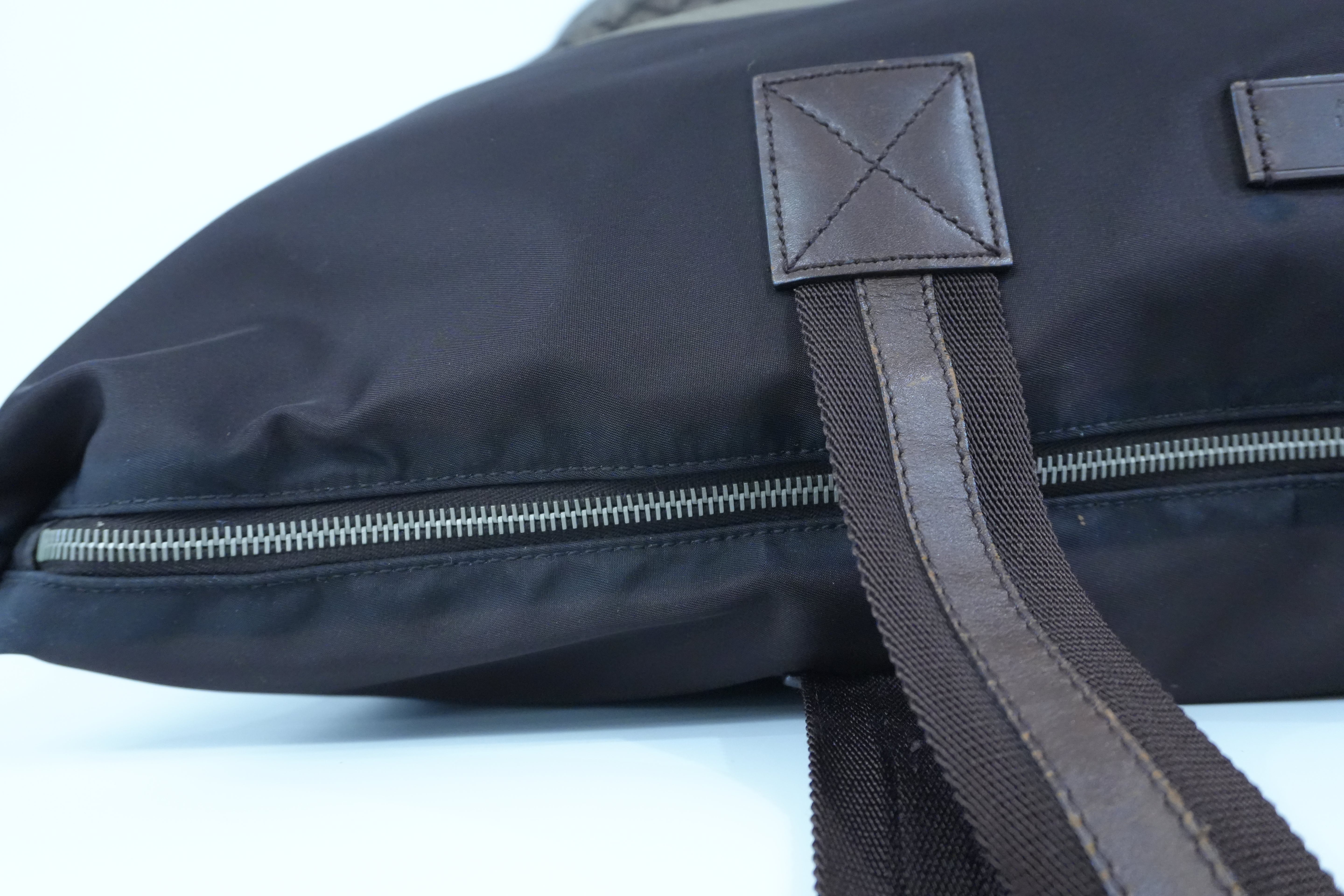 Pre-owned Gucci Nylon Diamante Travel Tote Bag Brown