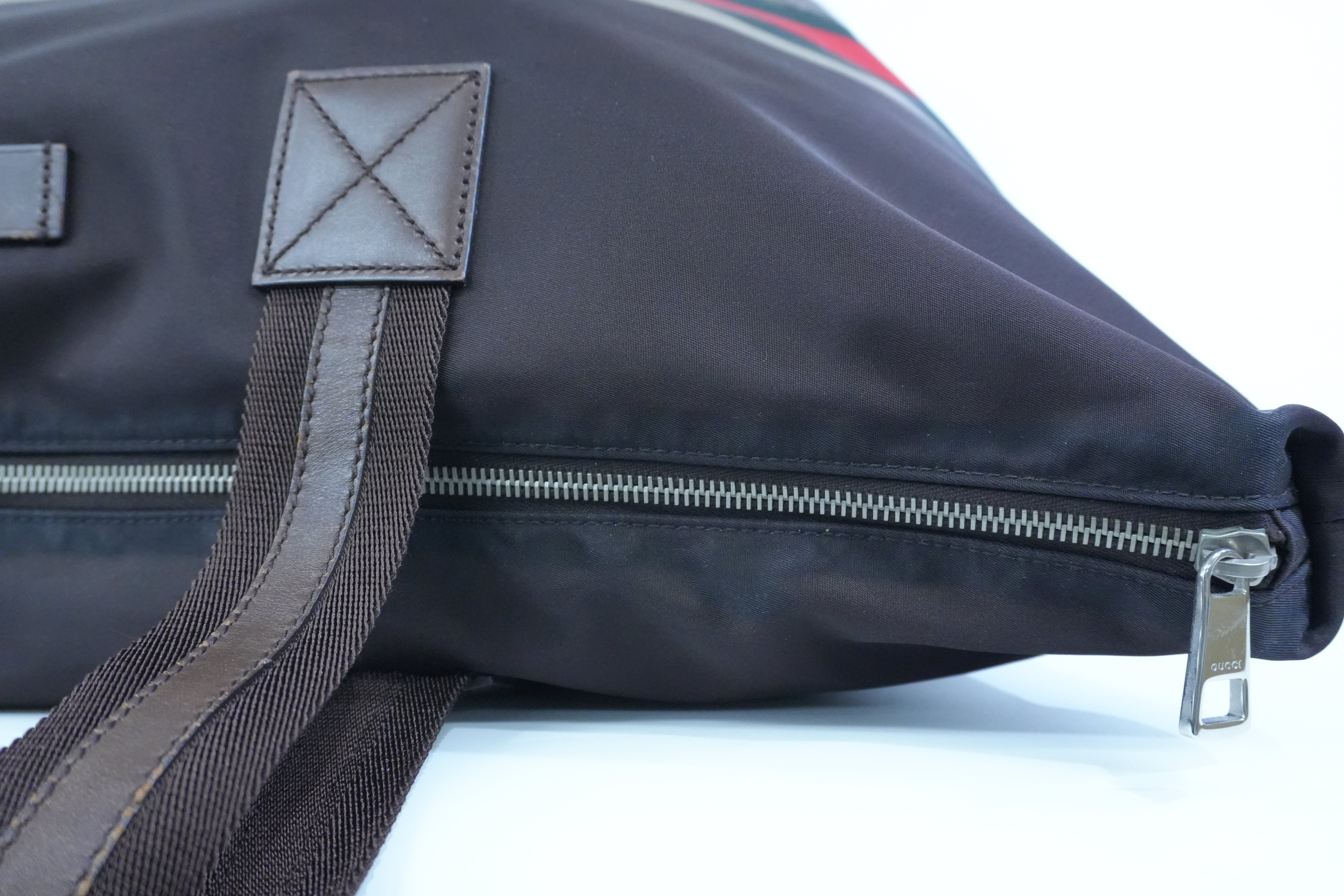 Pre-owned Gucci Nylon Diamante Travel Tote Bag Brown