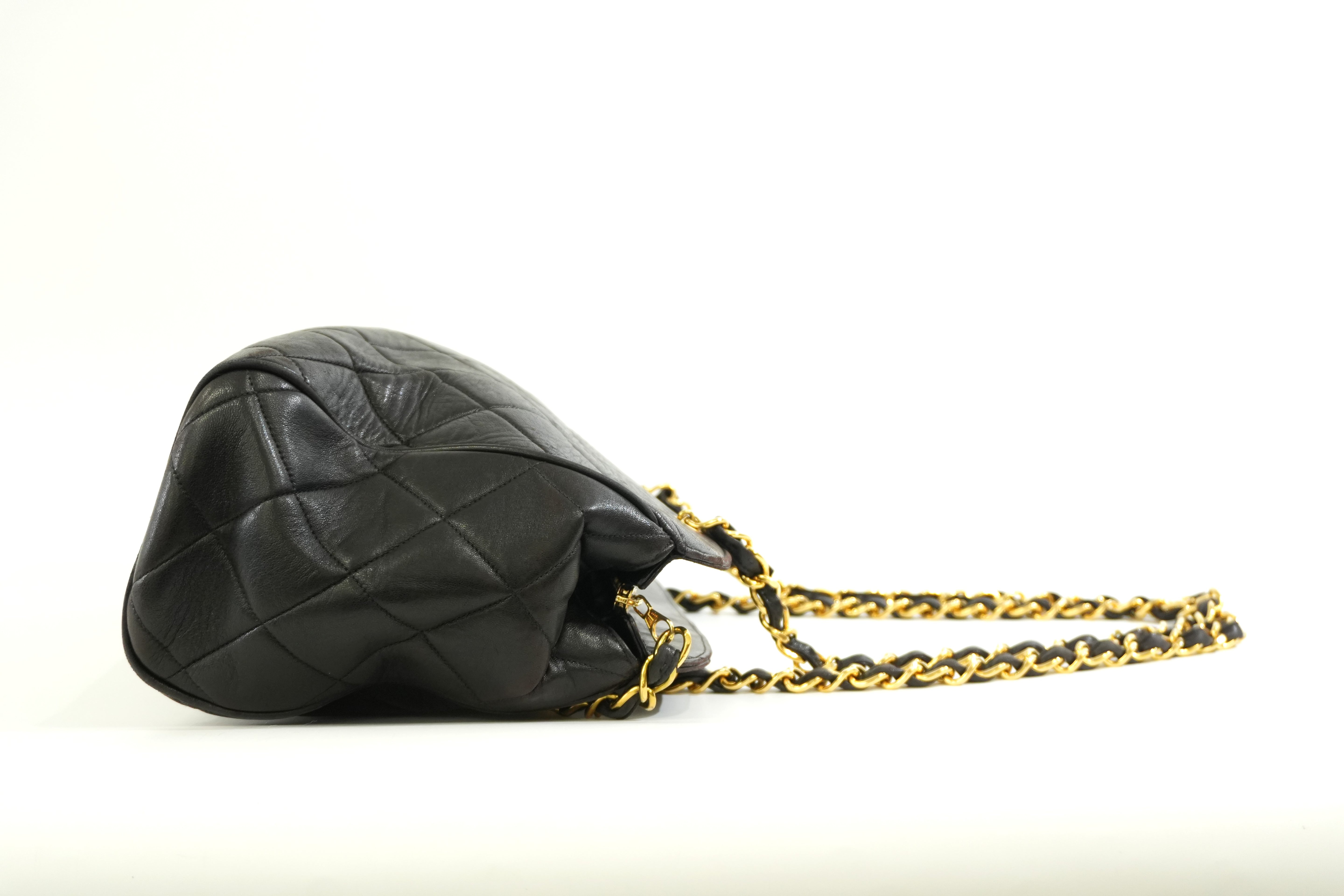 Pre-owned Chanel Lambskin Leather Quilted Chain Tote Bag Black