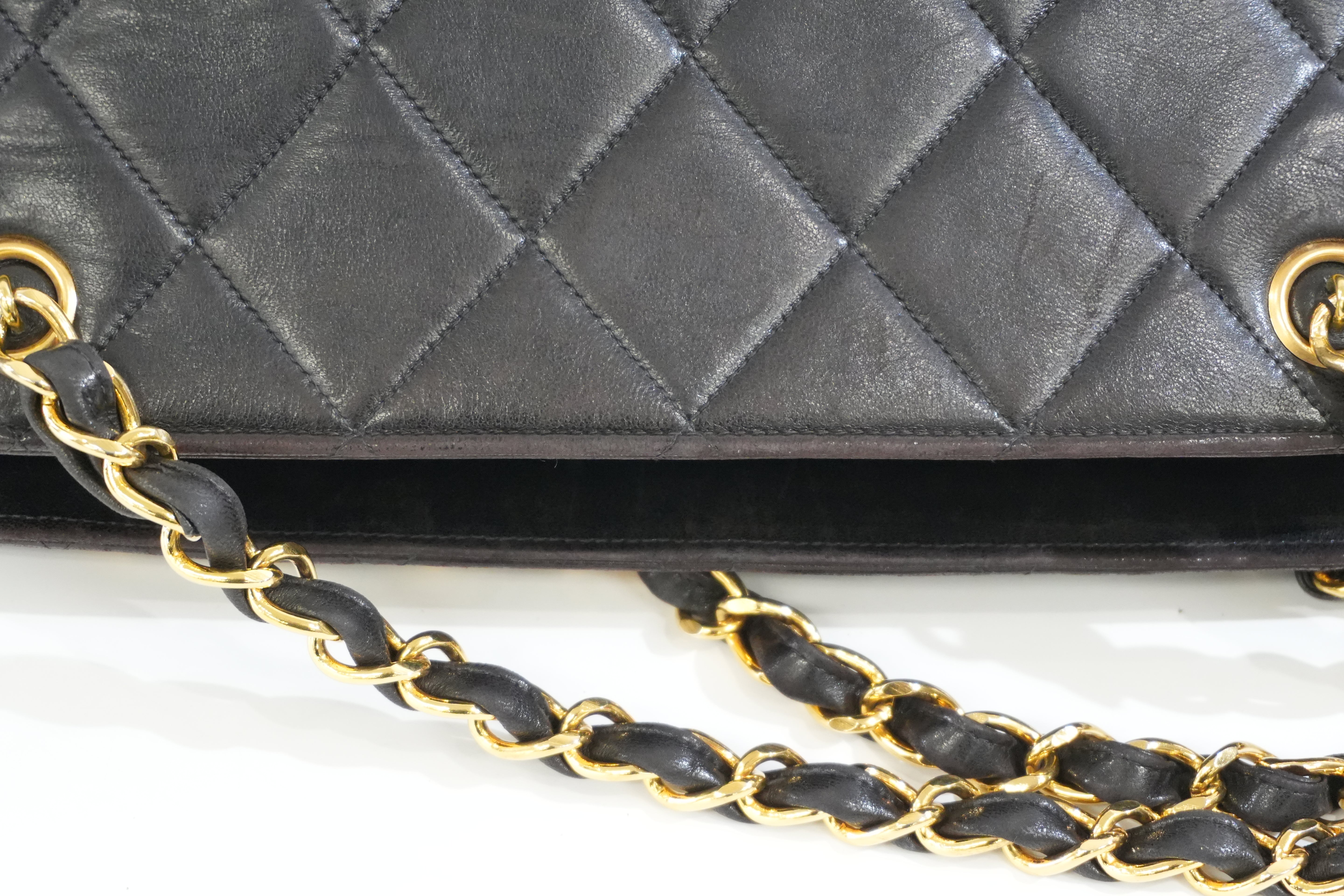 Pre-owned Chanel Lambskin Leather Quilted Chain Tote Bag Black