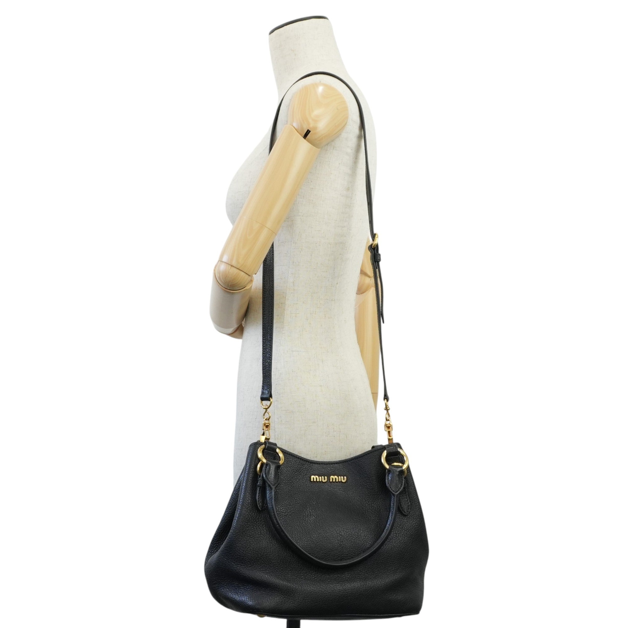 Miumiu Two Way Shoulder Bag Black Leather Used