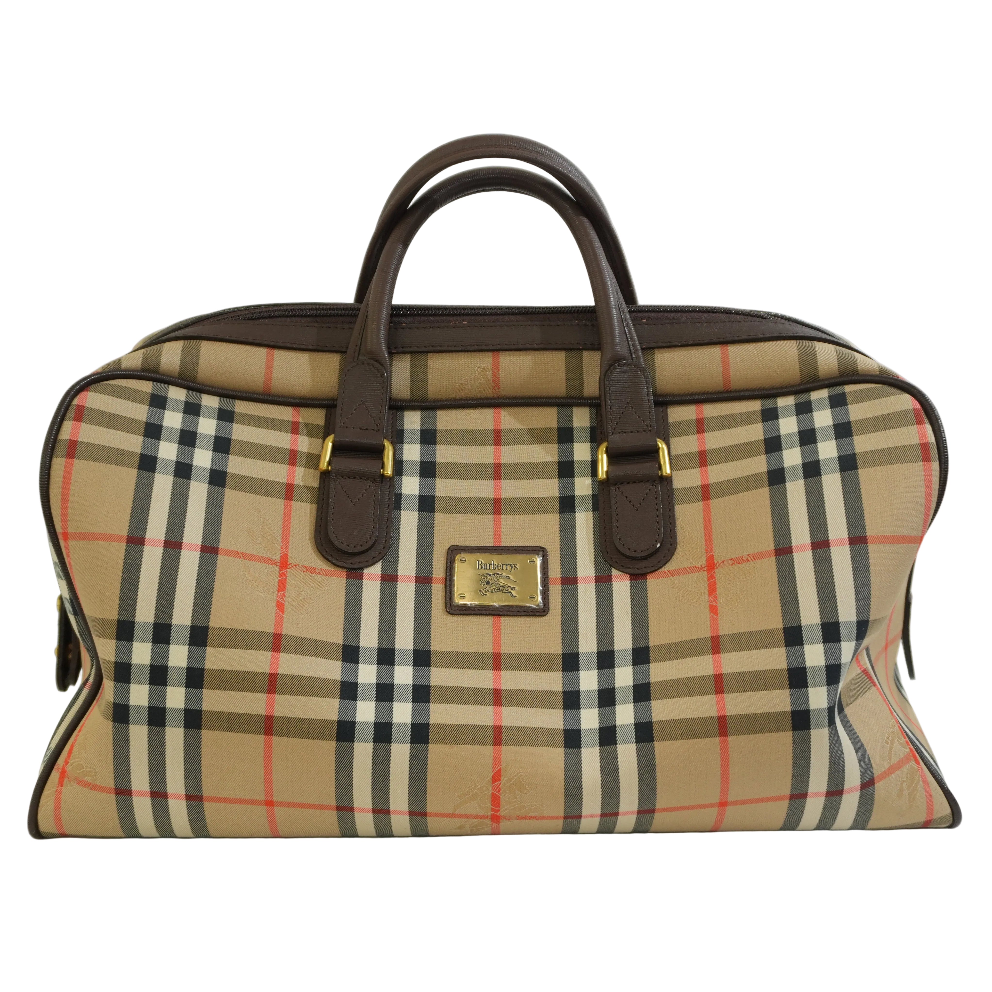 Pre-owned Burberry Vintage Check Duffle Bag Brown