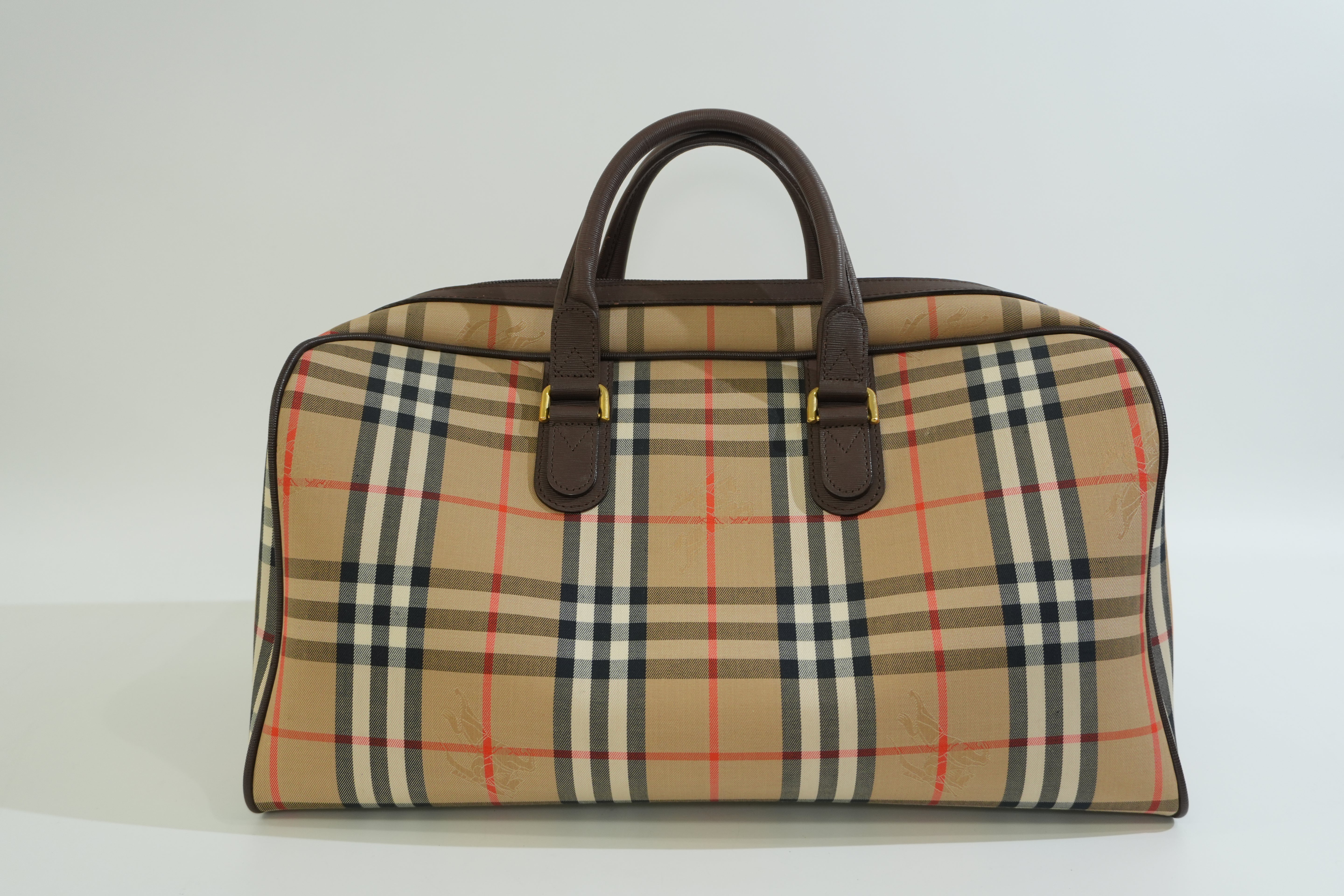 Pre-owned Burberry Vintage Check Duffle Bag Brown