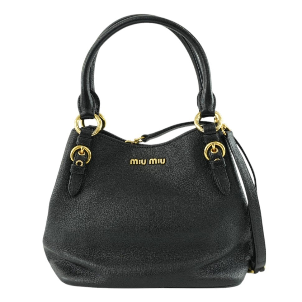 Miumiu Two Way Shoulder Bag Black Leather Used