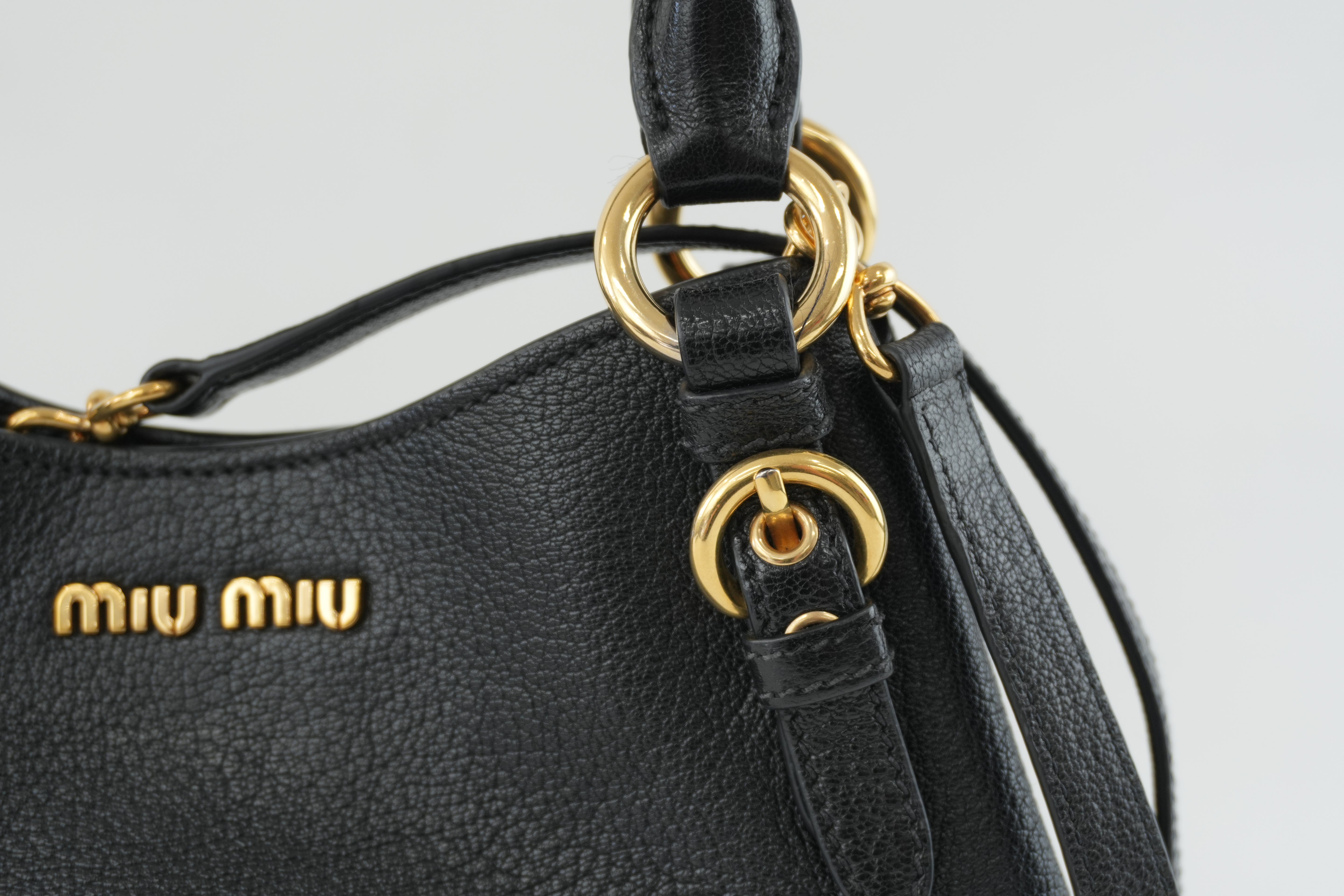 Miumiu Two Way Shoulder Bag Black Leather Used