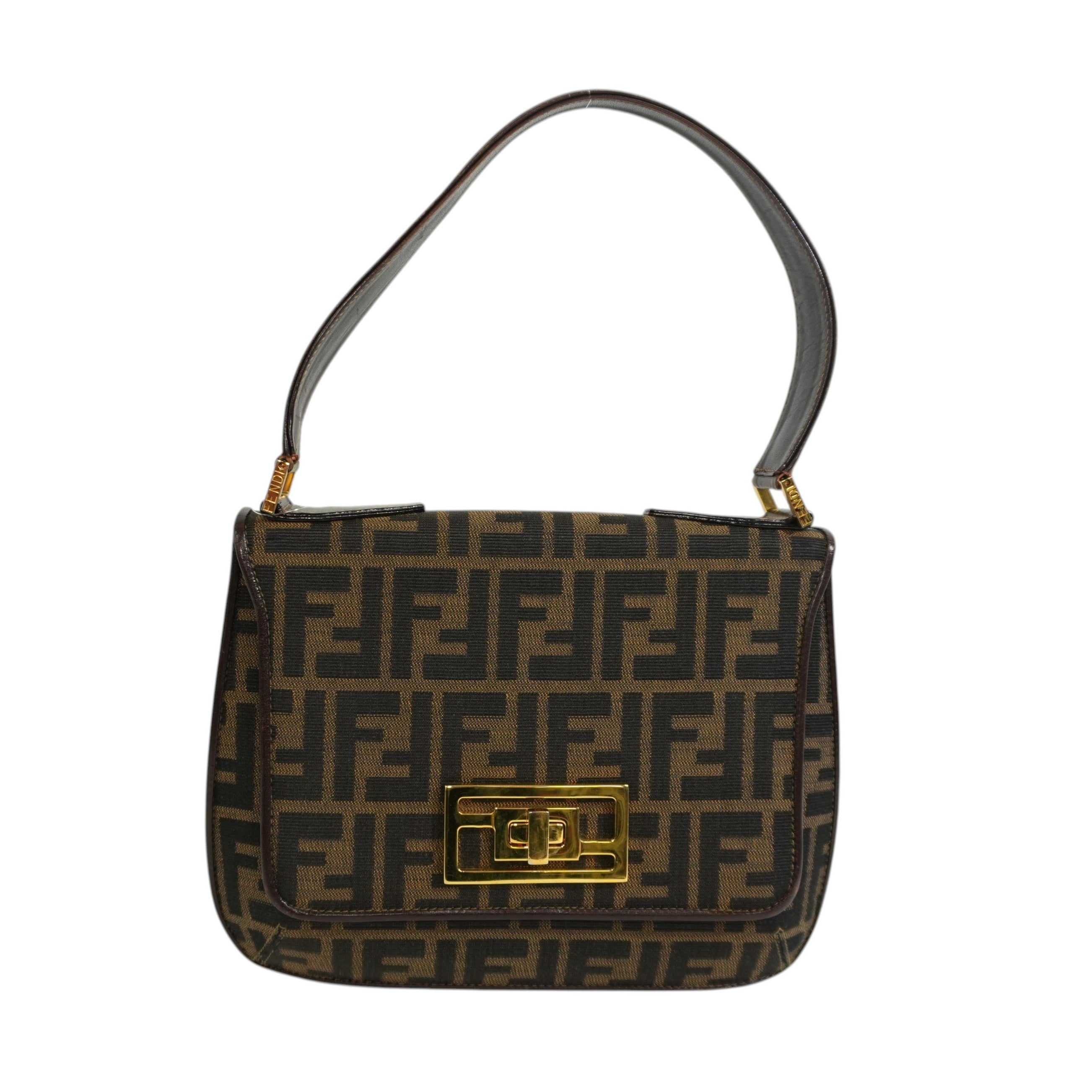 Pre-owned Fendi Zucca Mamma Baguette Top Handle Bag Brown