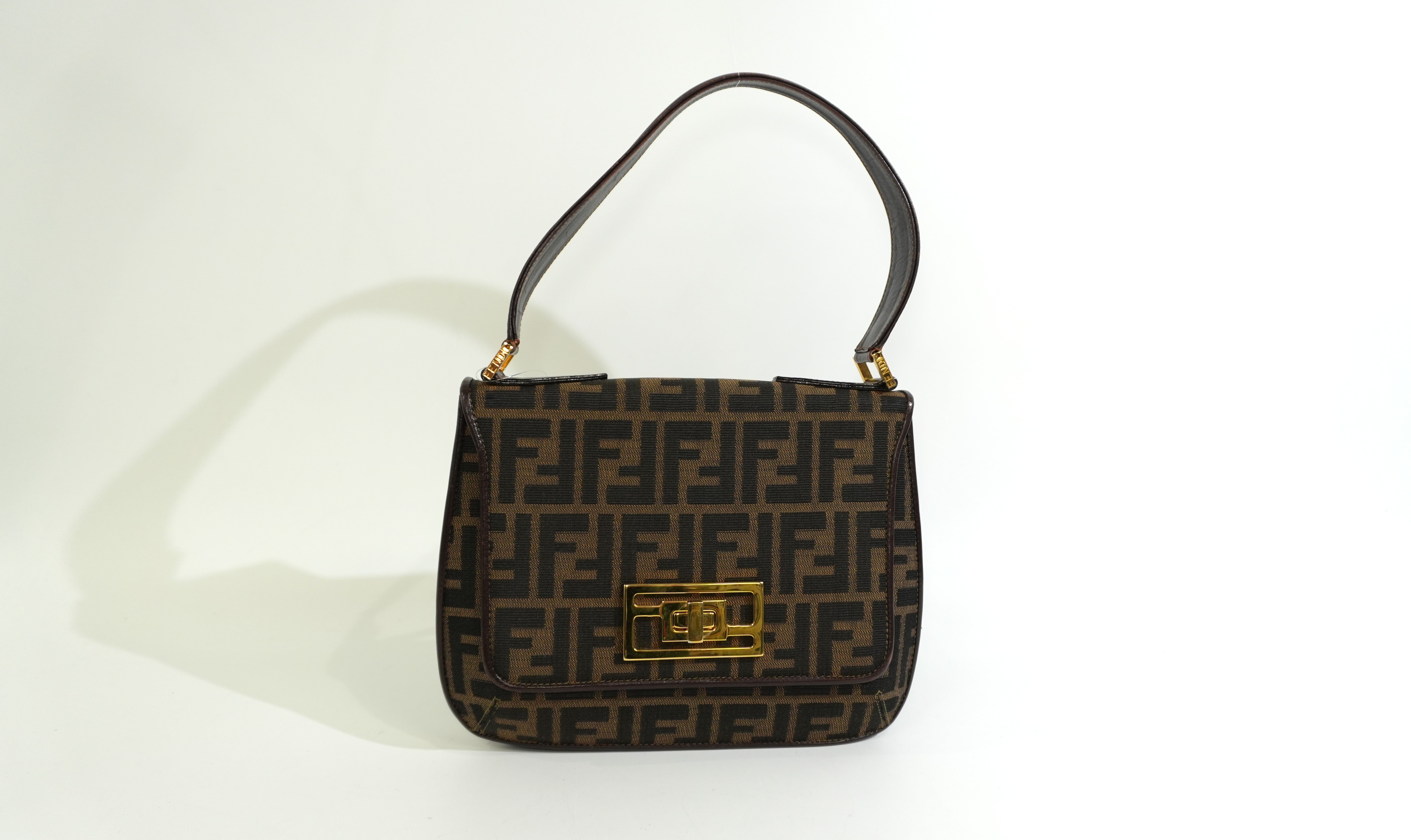 Pre-owned Fendi Zucca Mamma Baguette Top Handle Bag Brown